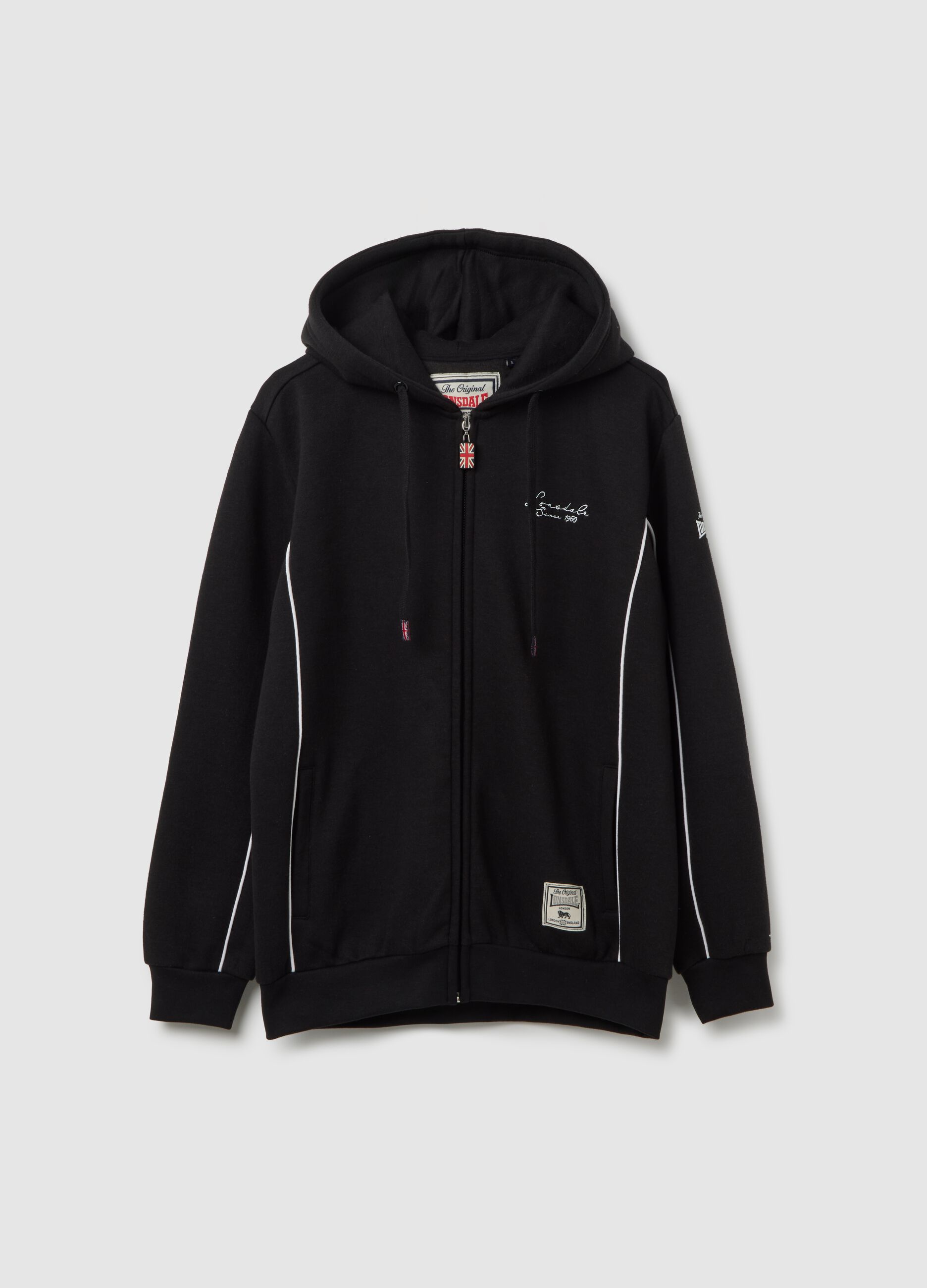 Black Cotton Blend Hoodie with Zip