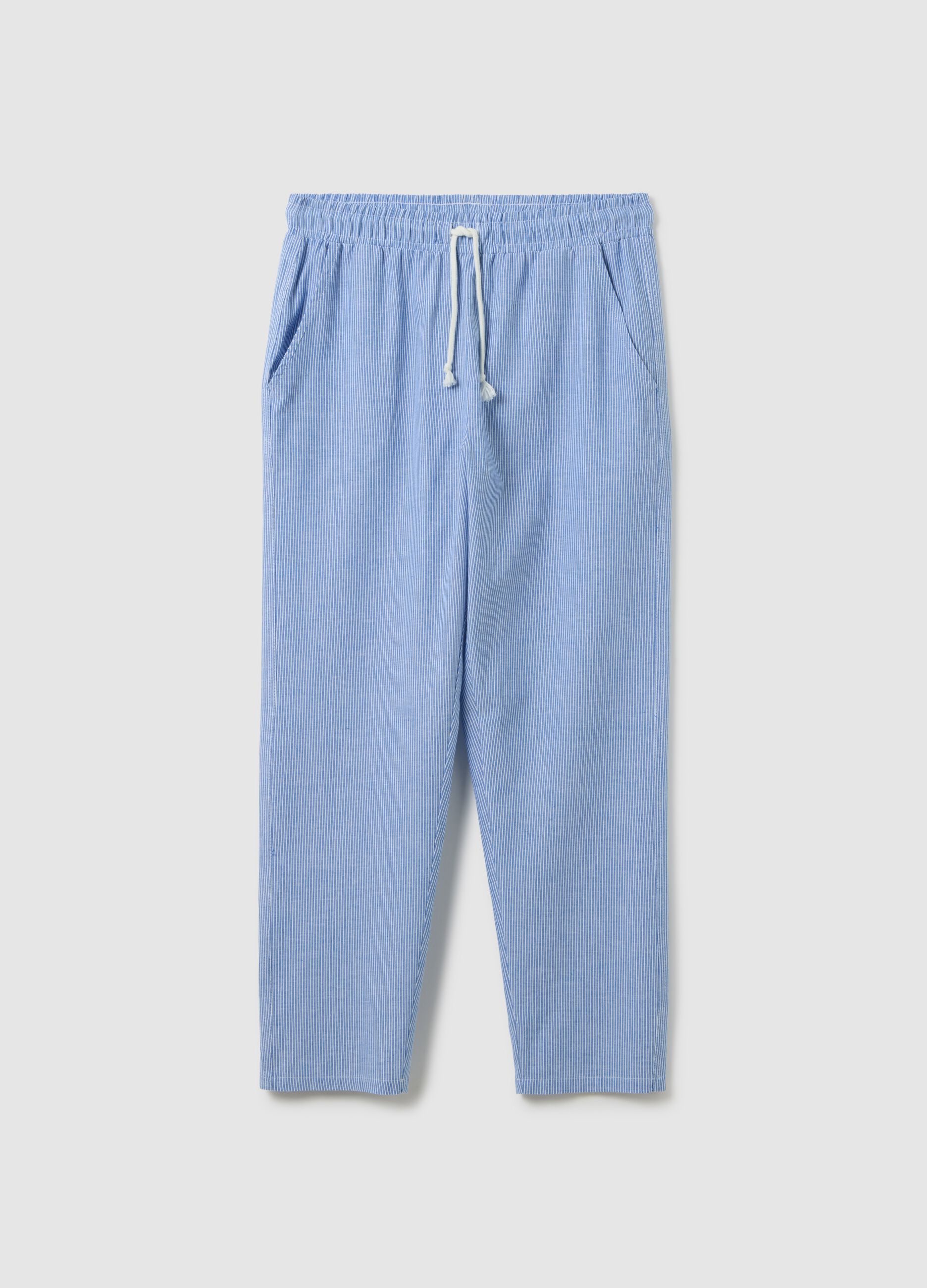 Pantaloni da uomo in puro cotone azzurro regular fit