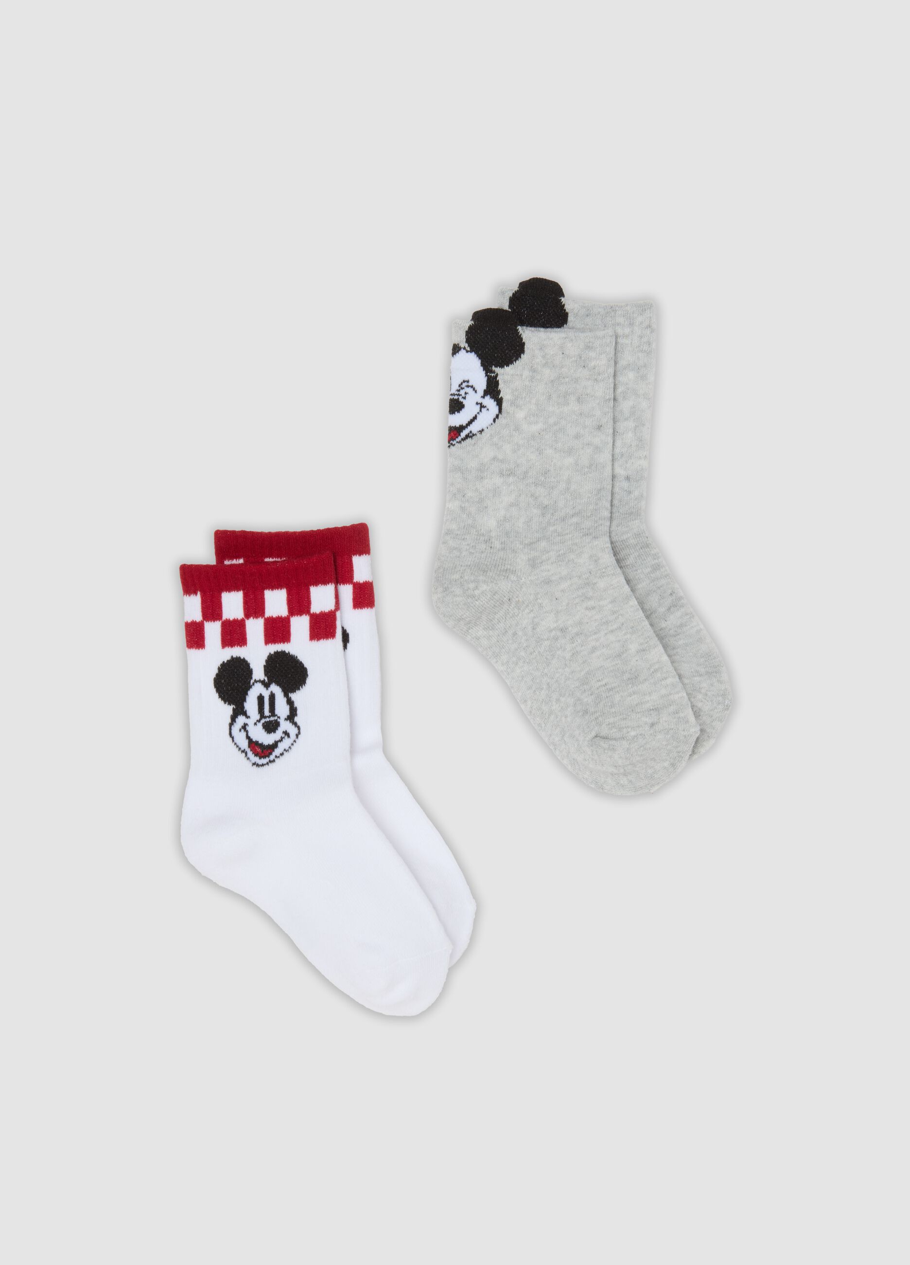 2-pack of grey and white short socks in stretch organic cotton with Mickey print