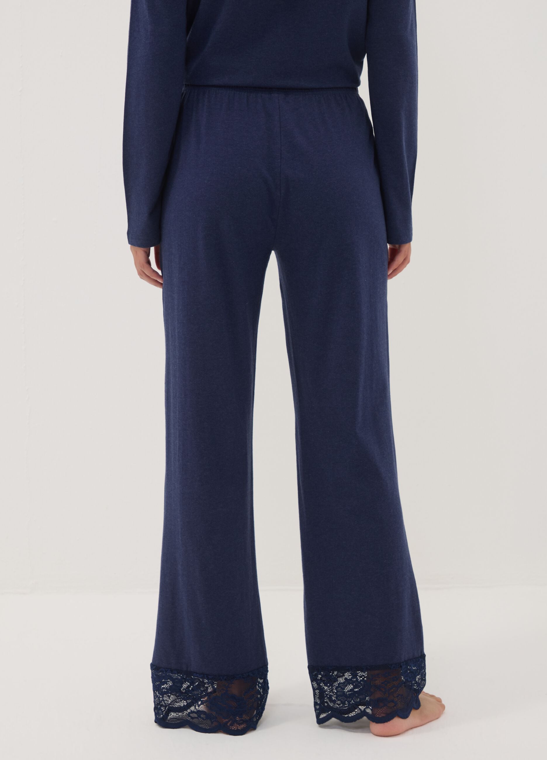 Blue pyjama trousers in cotton, lyocell and stretch wool