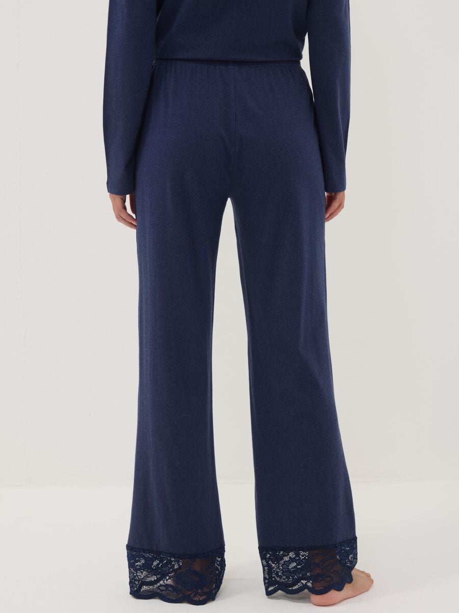 Pantaloni pigiama blu in cotone, lyocell e lana elasticizzata_2