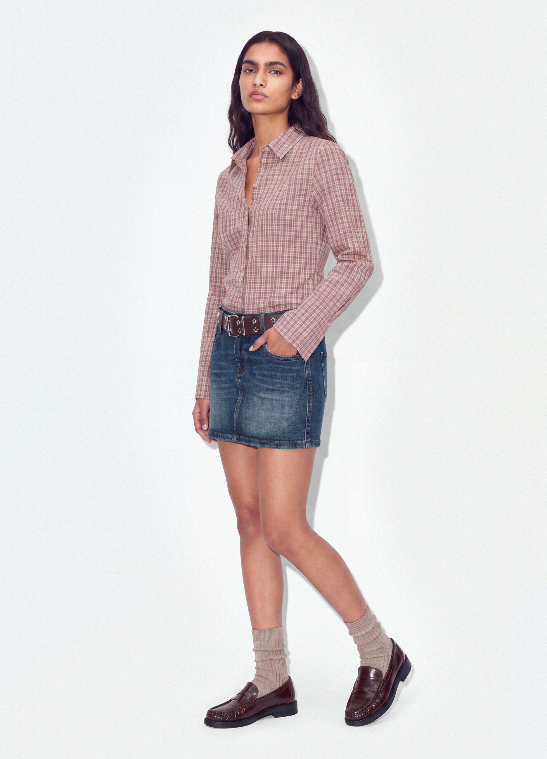 Pink checked slim-fit pure cotton poplin shirt