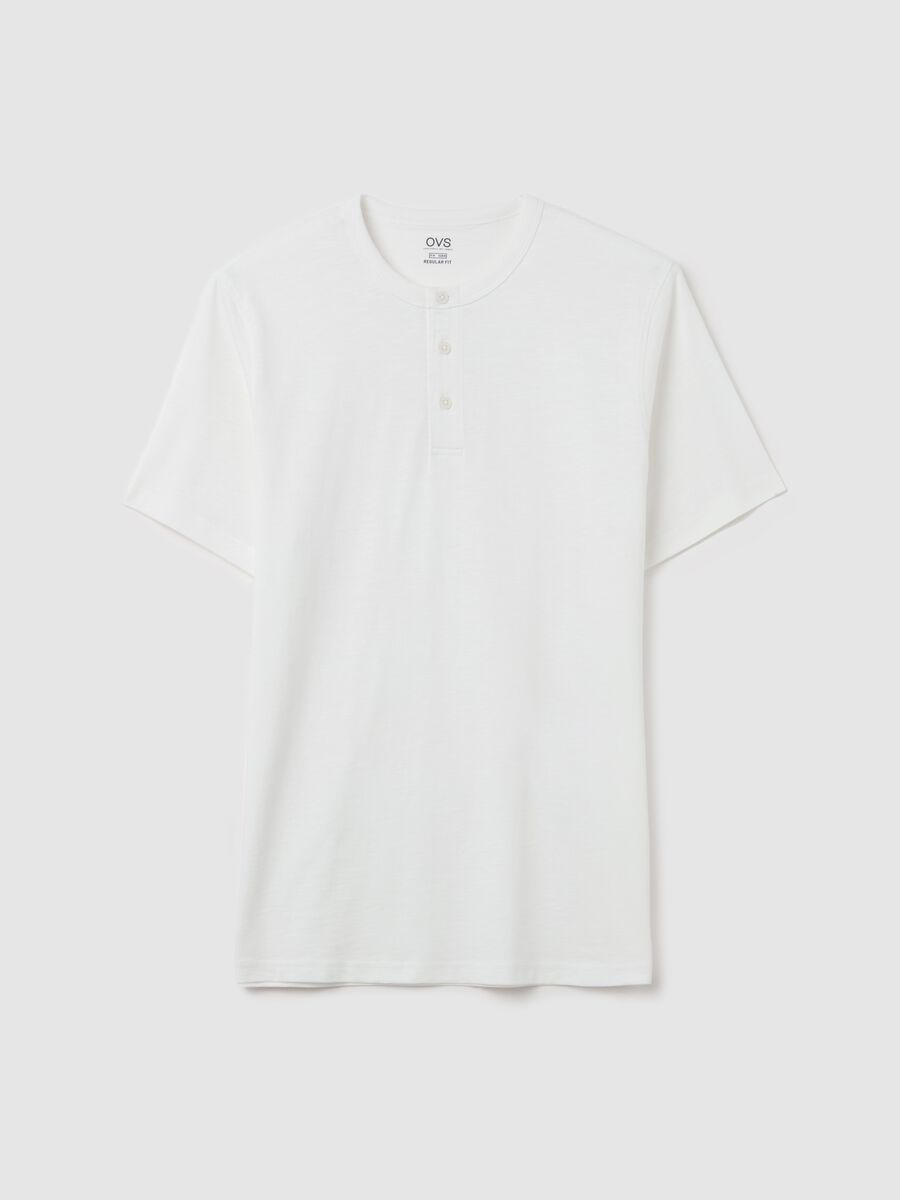 Cotton T-shirt with granddad neckline_1