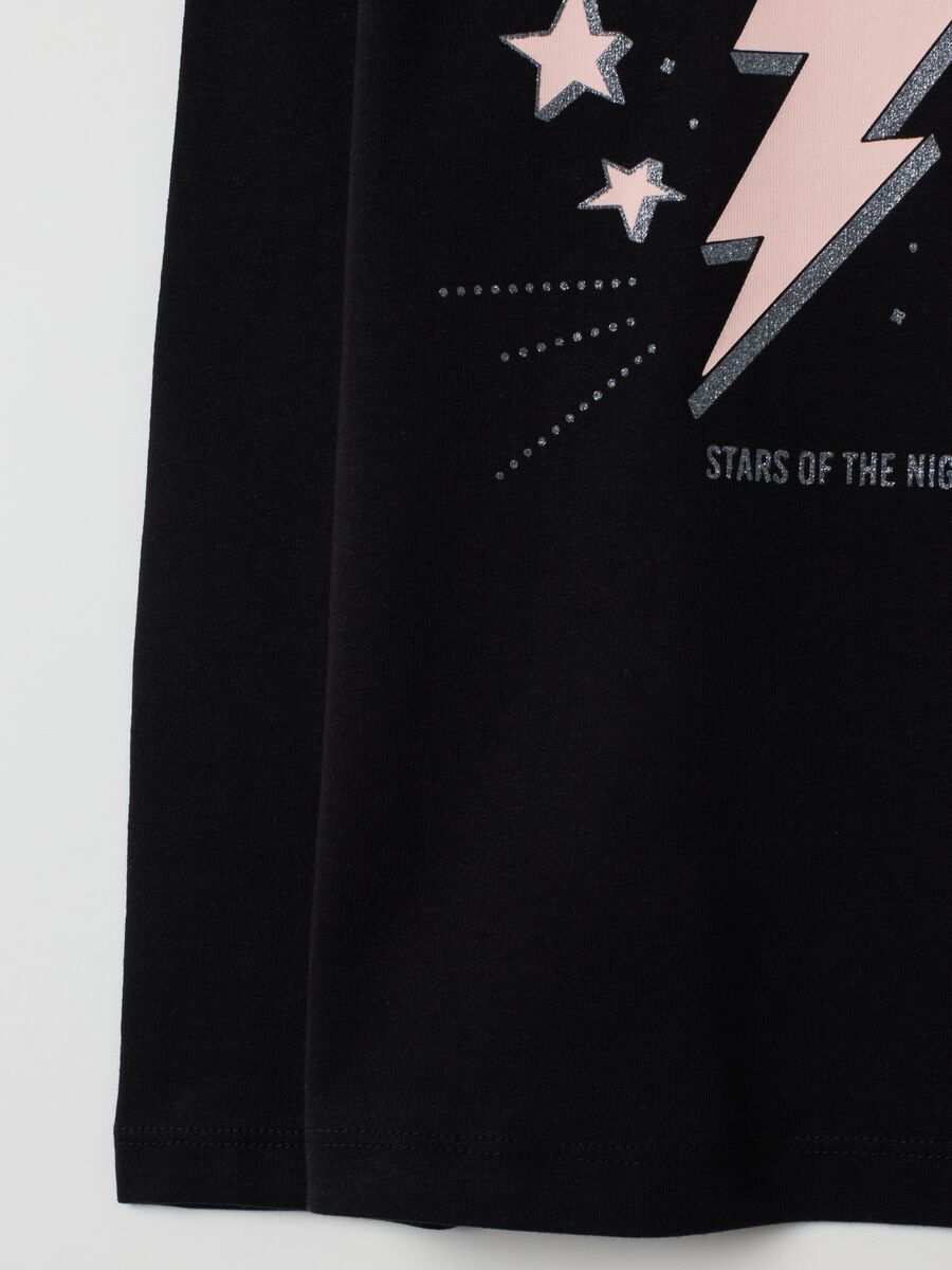 Girls' black regular fit pure cotton t-shirt with glitter star_3
