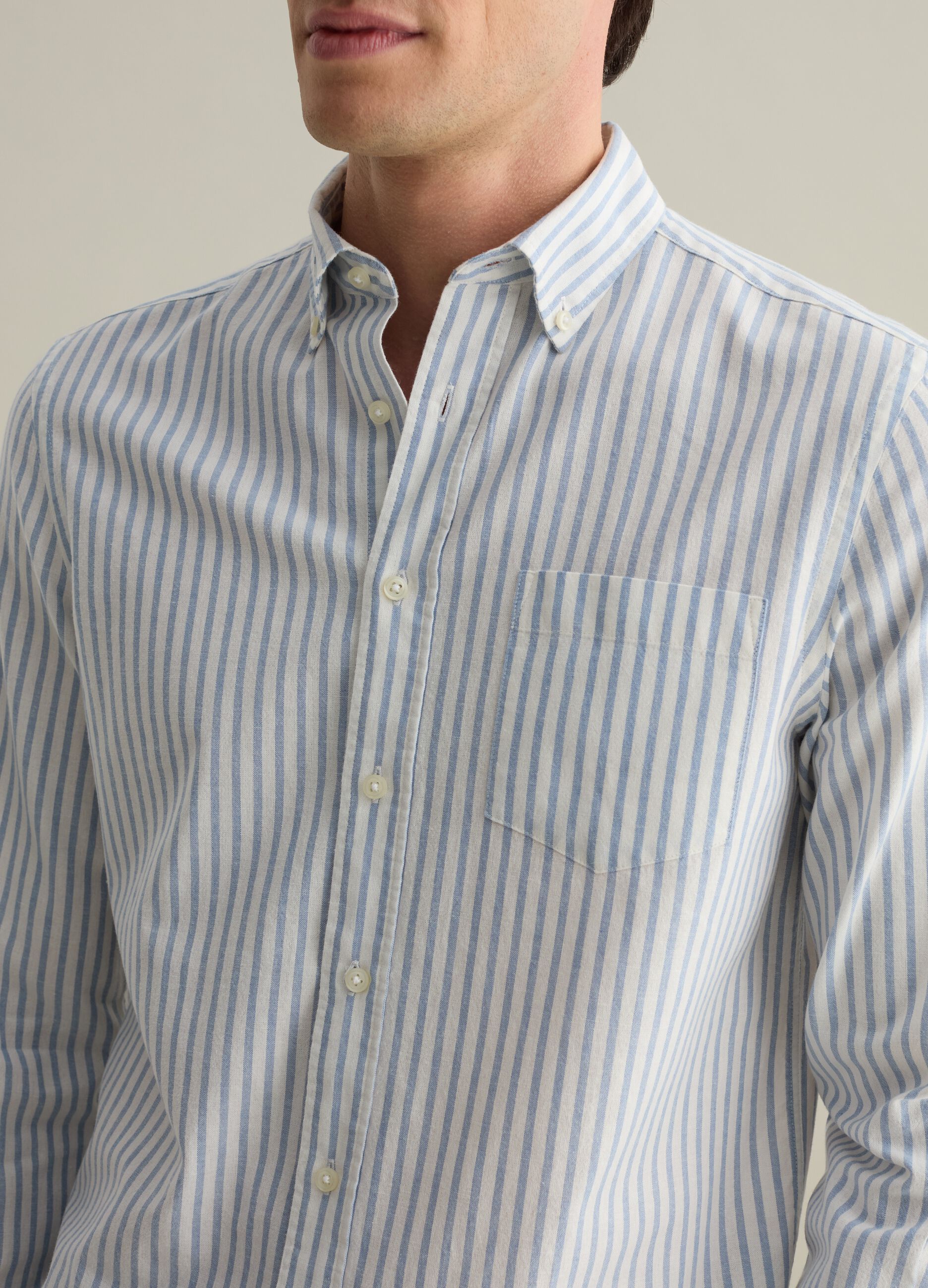 Striped regular-fit shirt in cotton and linen