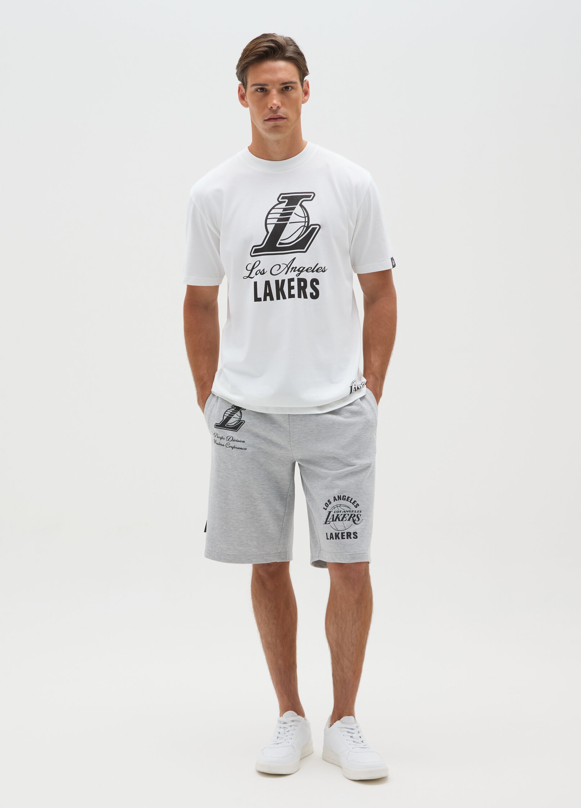 T-shirt in puro cotone bianca con stampa Lakers