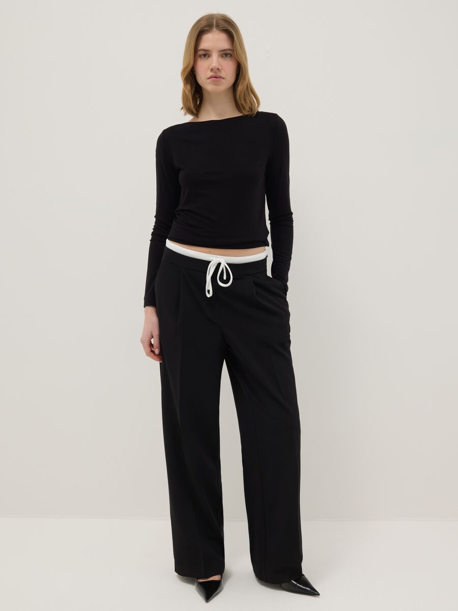 Black regular fit jogger trousers with elastic waist_0
