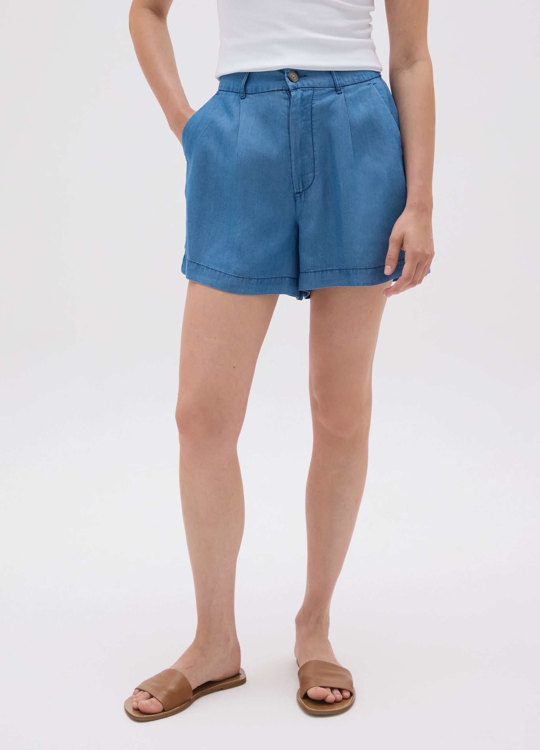 Women's sky blue lyocell shorts regular fit