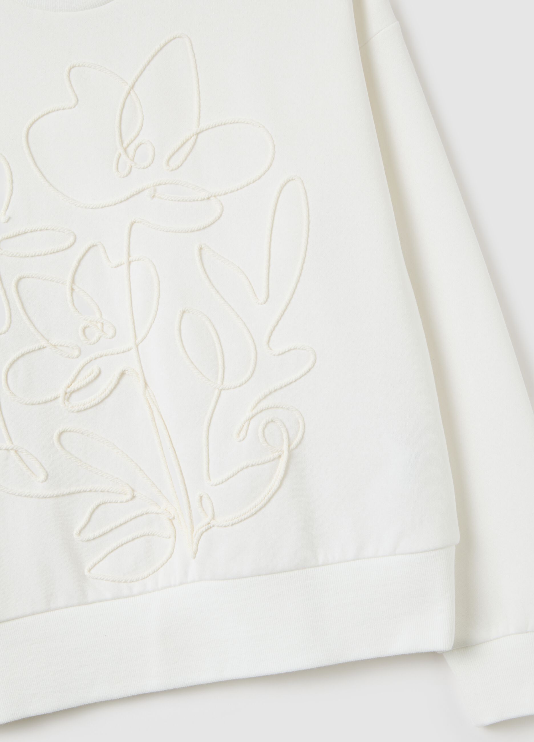 White Sweatshirt with Floral Embroidery