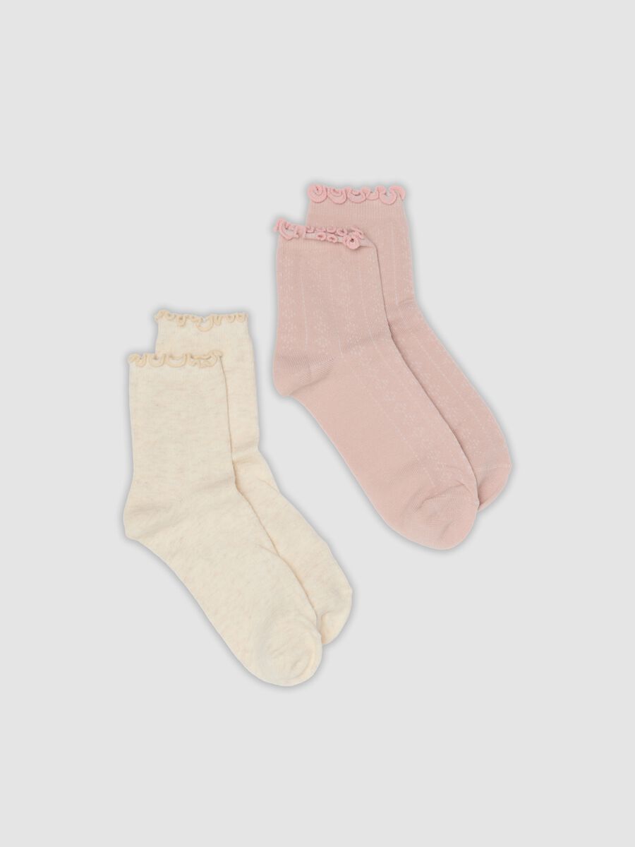 2-pack pink and beige organic cotton-blend socks with scalloped trim_0