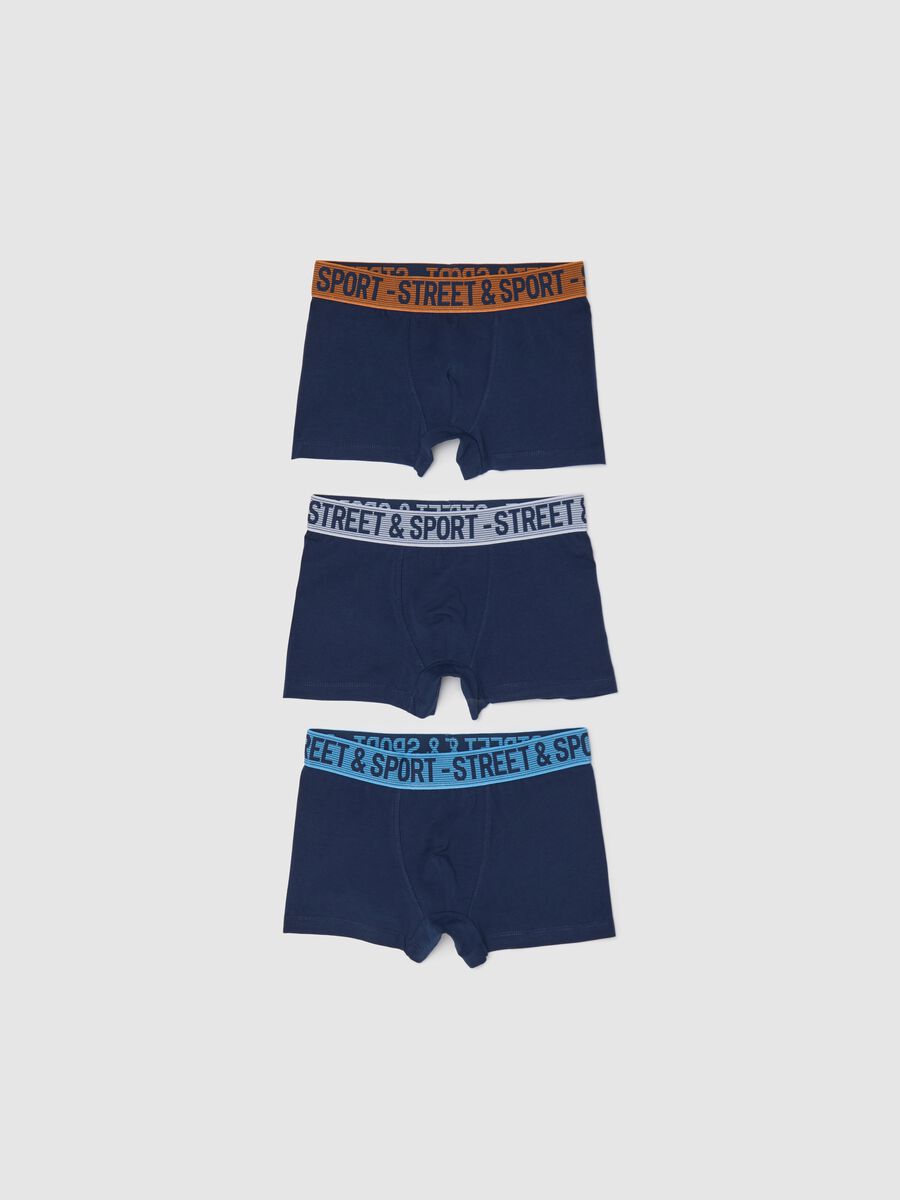 Tripack boxer blu in cotone stretch con scritta_0