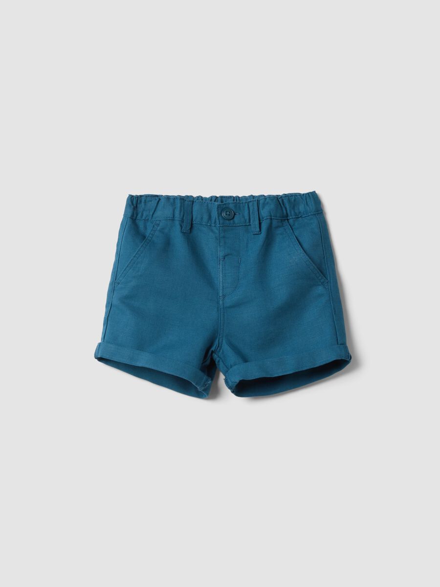 Blue linen and cotton blend shorts_0
