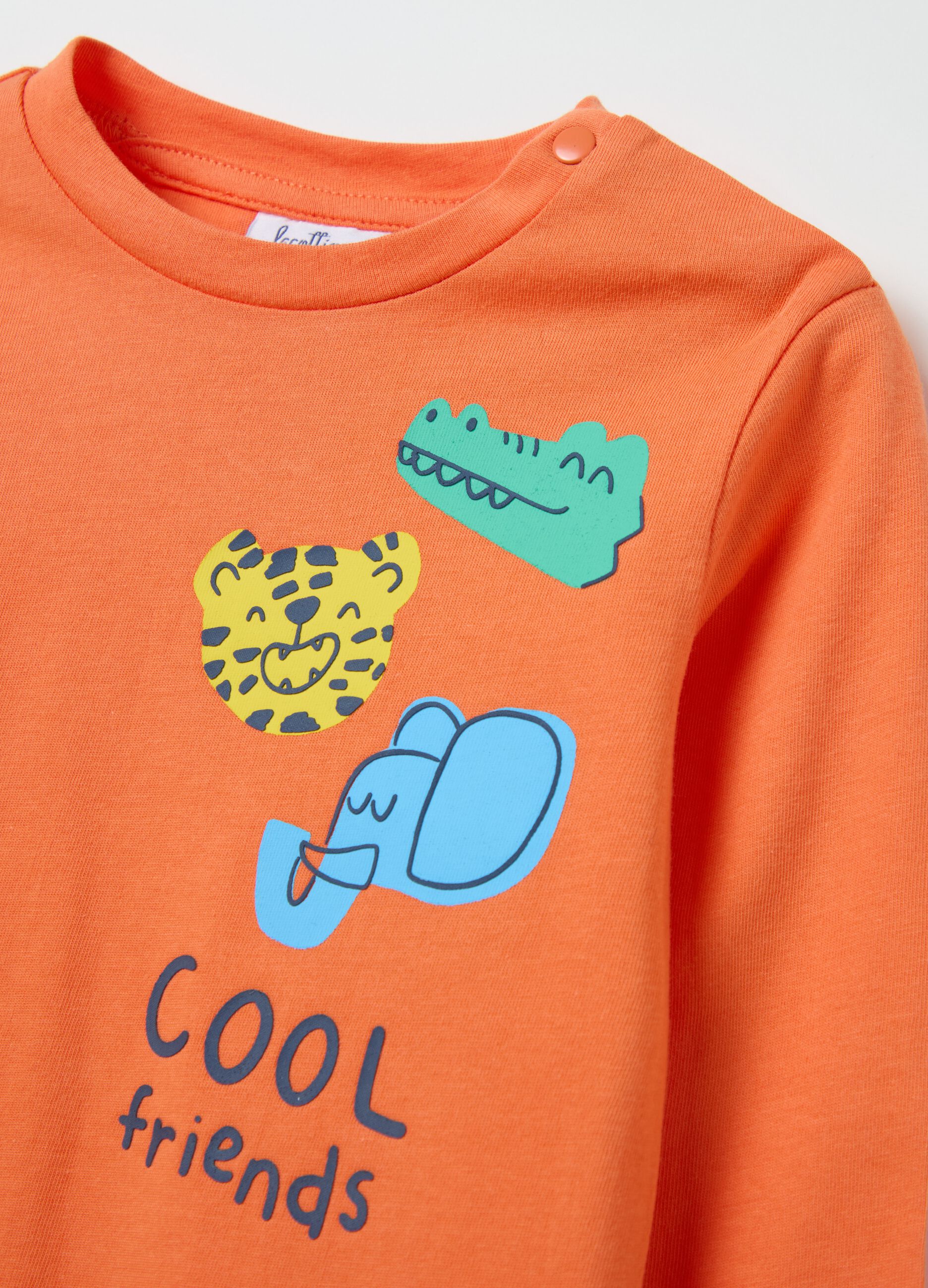 Long-sleeved cotton T-shirt with “COOL friends” print