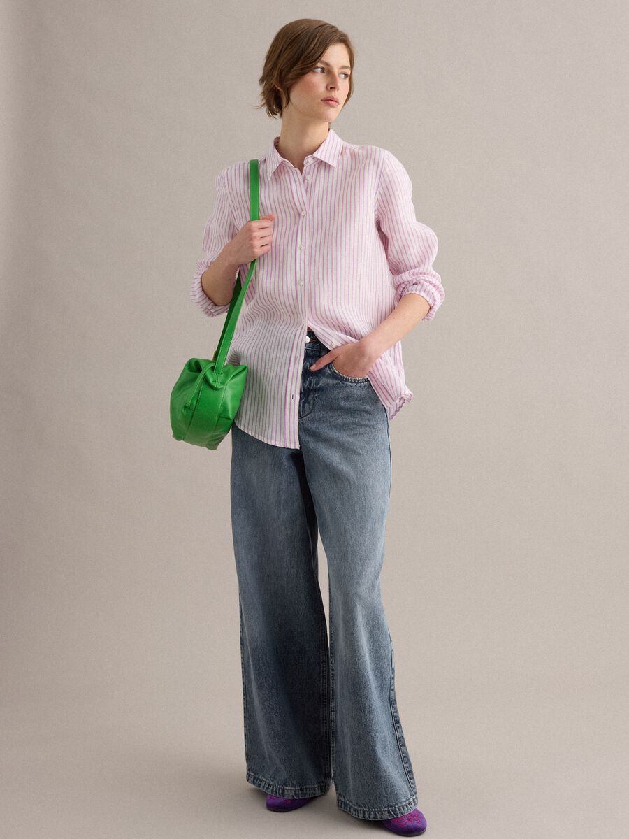 White and pink striped pure linen shirt, regular fit_2