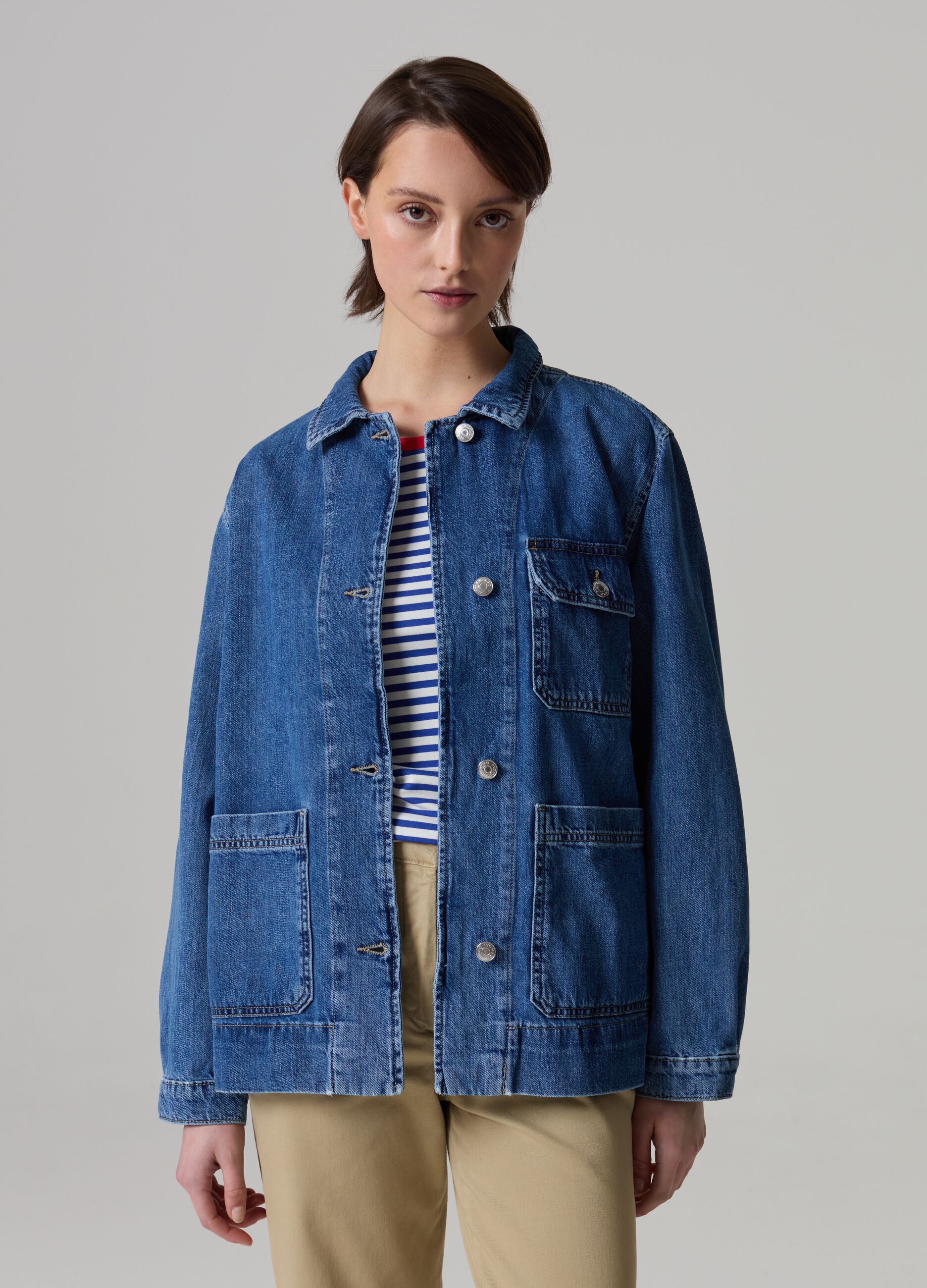 Shacket in denim con cintura