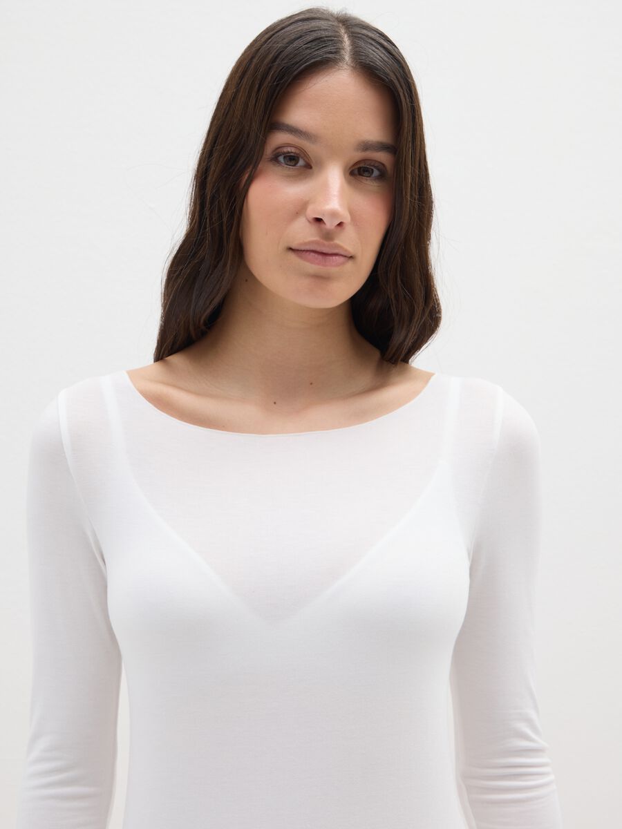 White stretch vest in mixed fabric_1