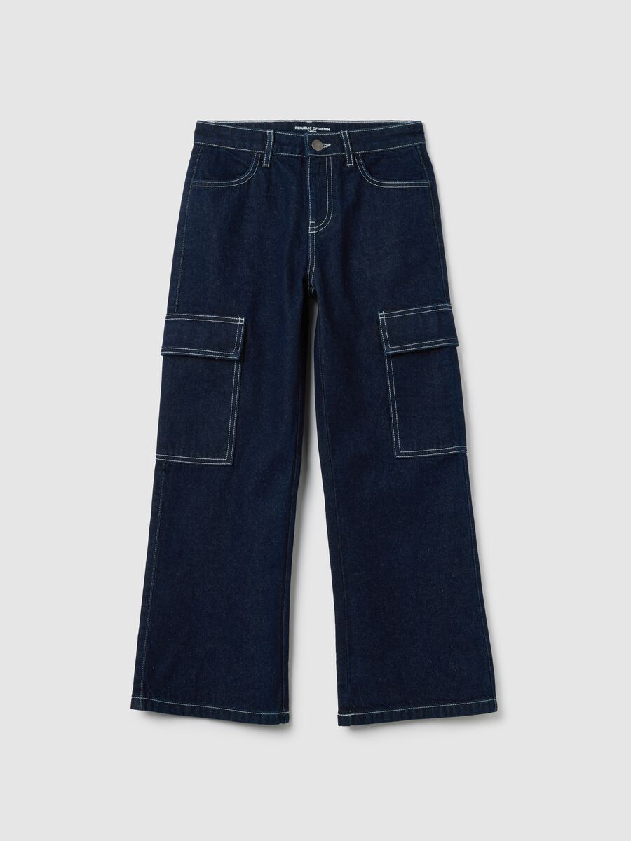 Girls' pure cotton blue regular fit jeans_0