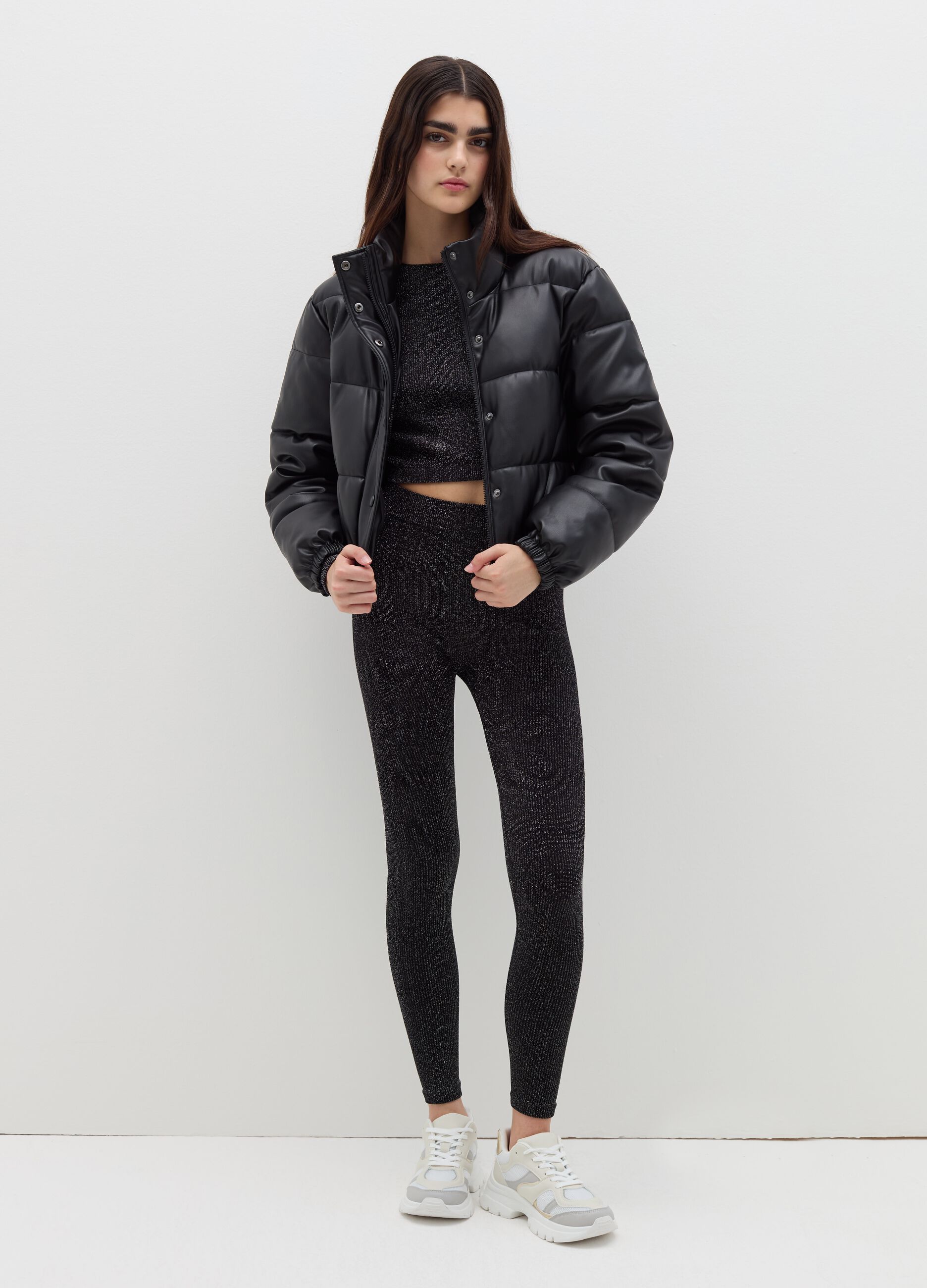 Ribbed lurex leggings