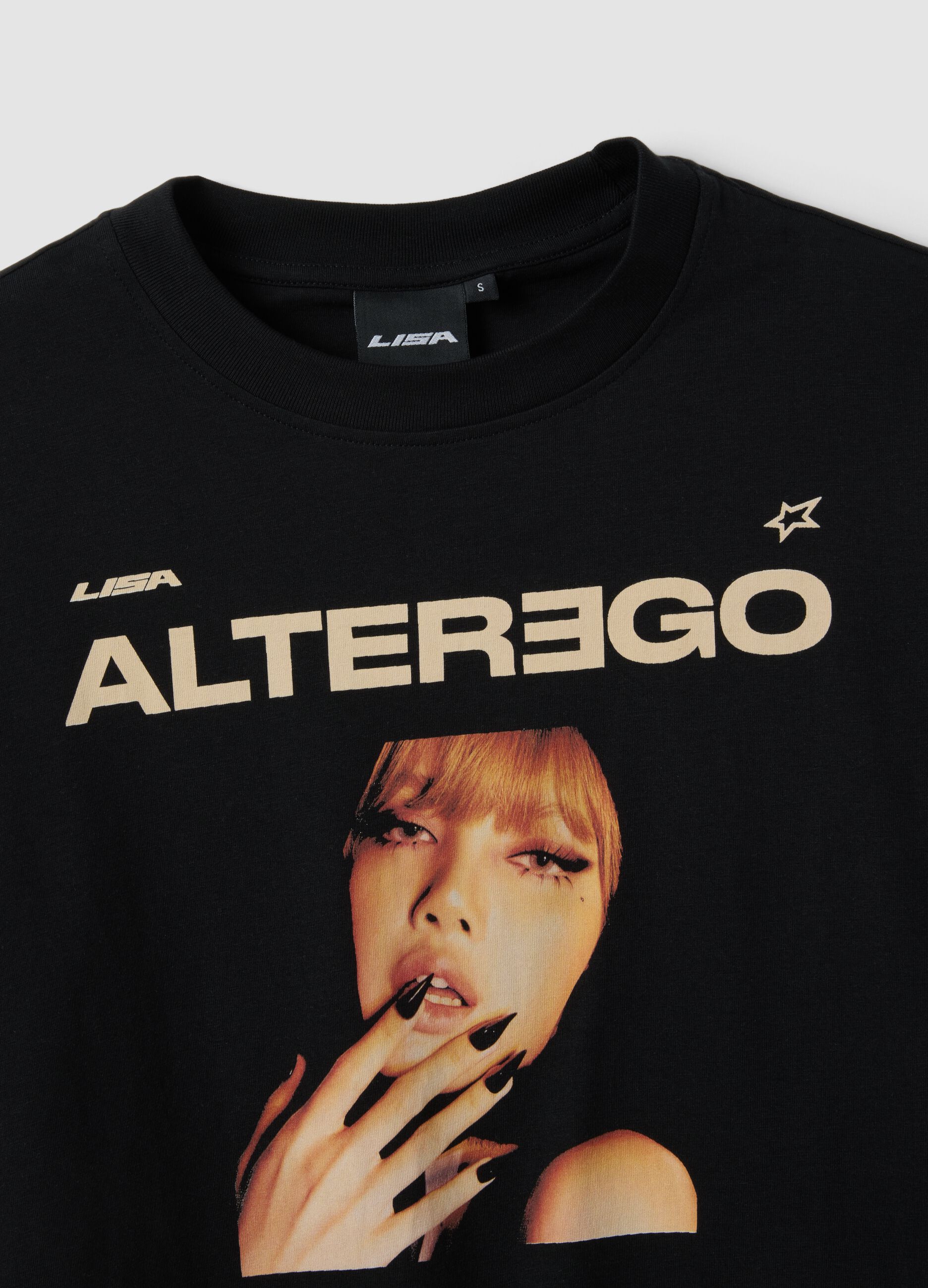 Black pure cotton regular-fit T-shirt with print