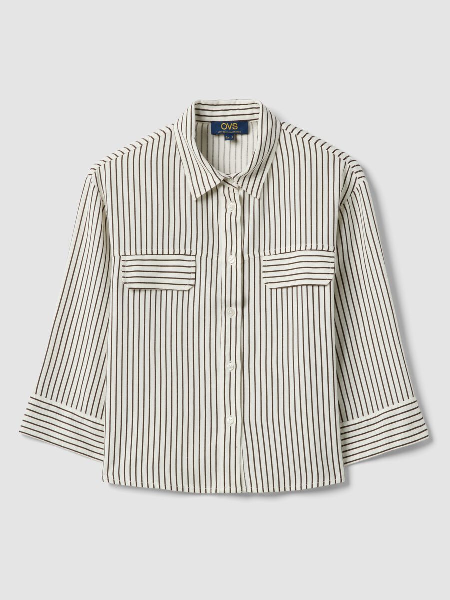 Regular-fit white and brown striped viscose-linen blend shirt_5