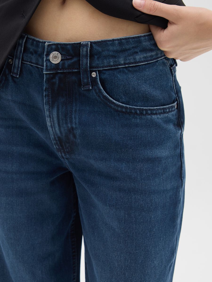 Straight-leg blue pure cotton jeans_3