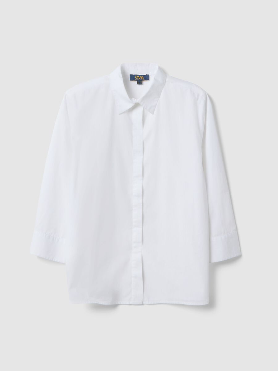 Camicia in puro cotone bianca regular fit con maniche a tre quarti_4