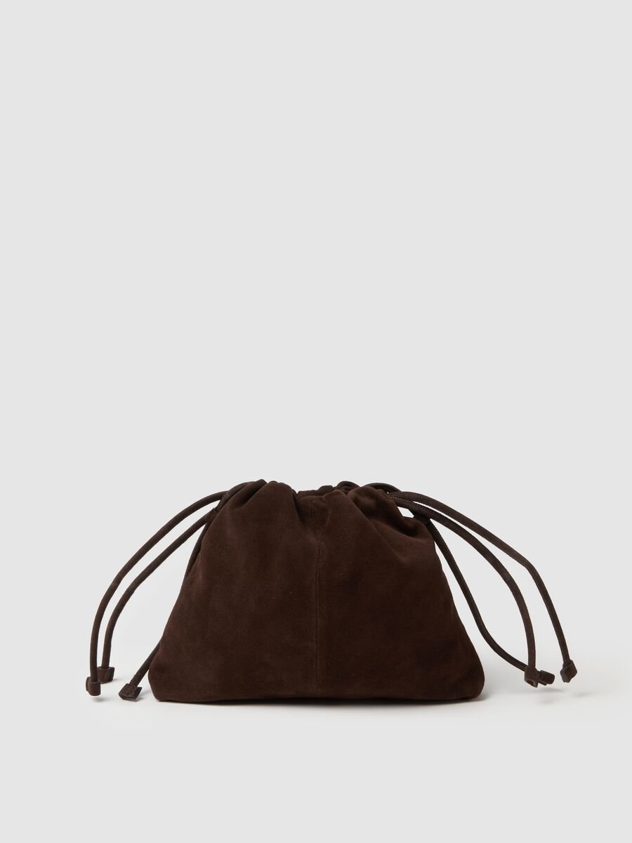 Genuine brown leather bag with drawstring closure_2