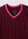 Red pure cotton cable-knit V-neck jumper for girls_5