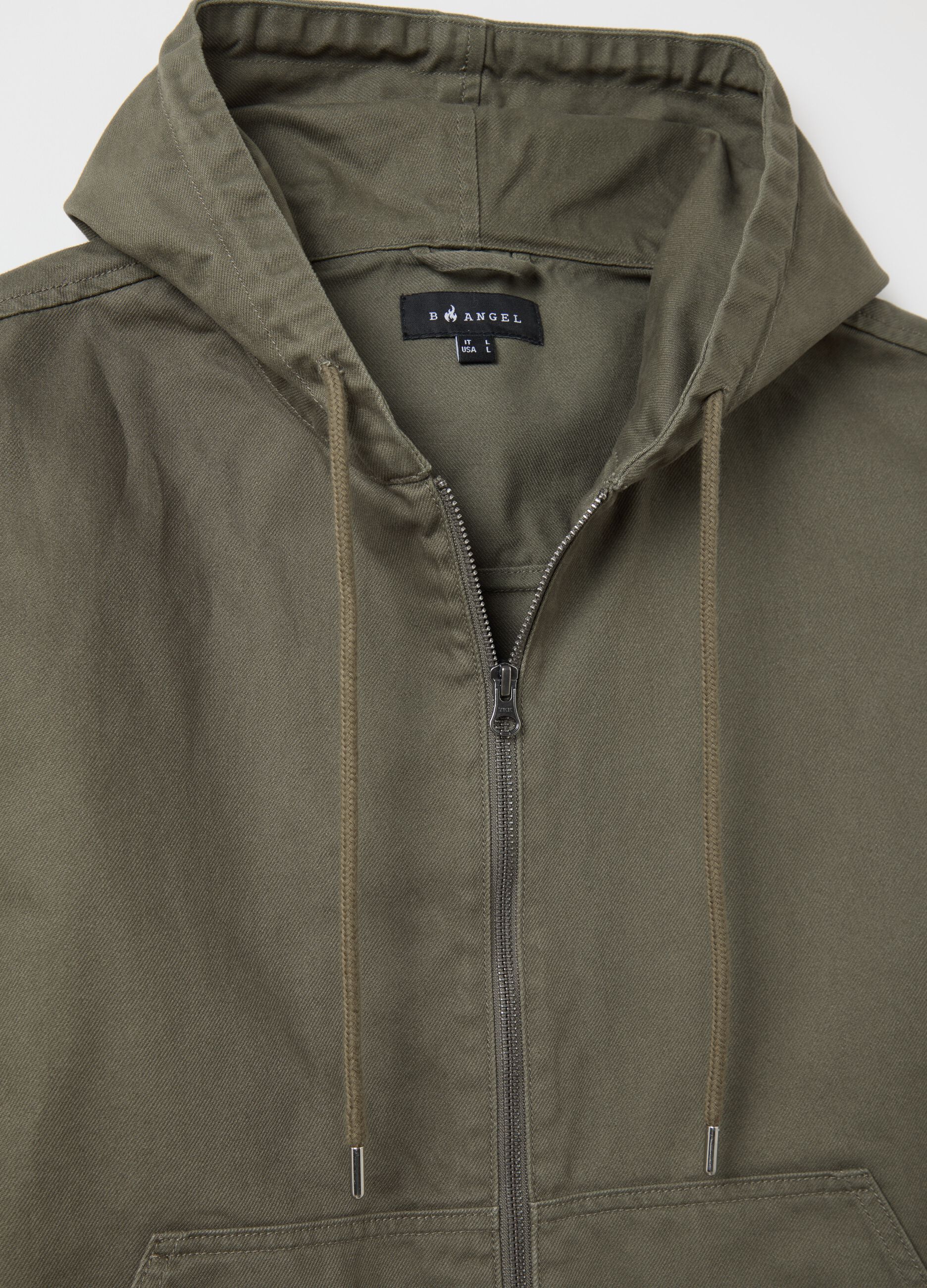 Short green full-zip jacket with hood
