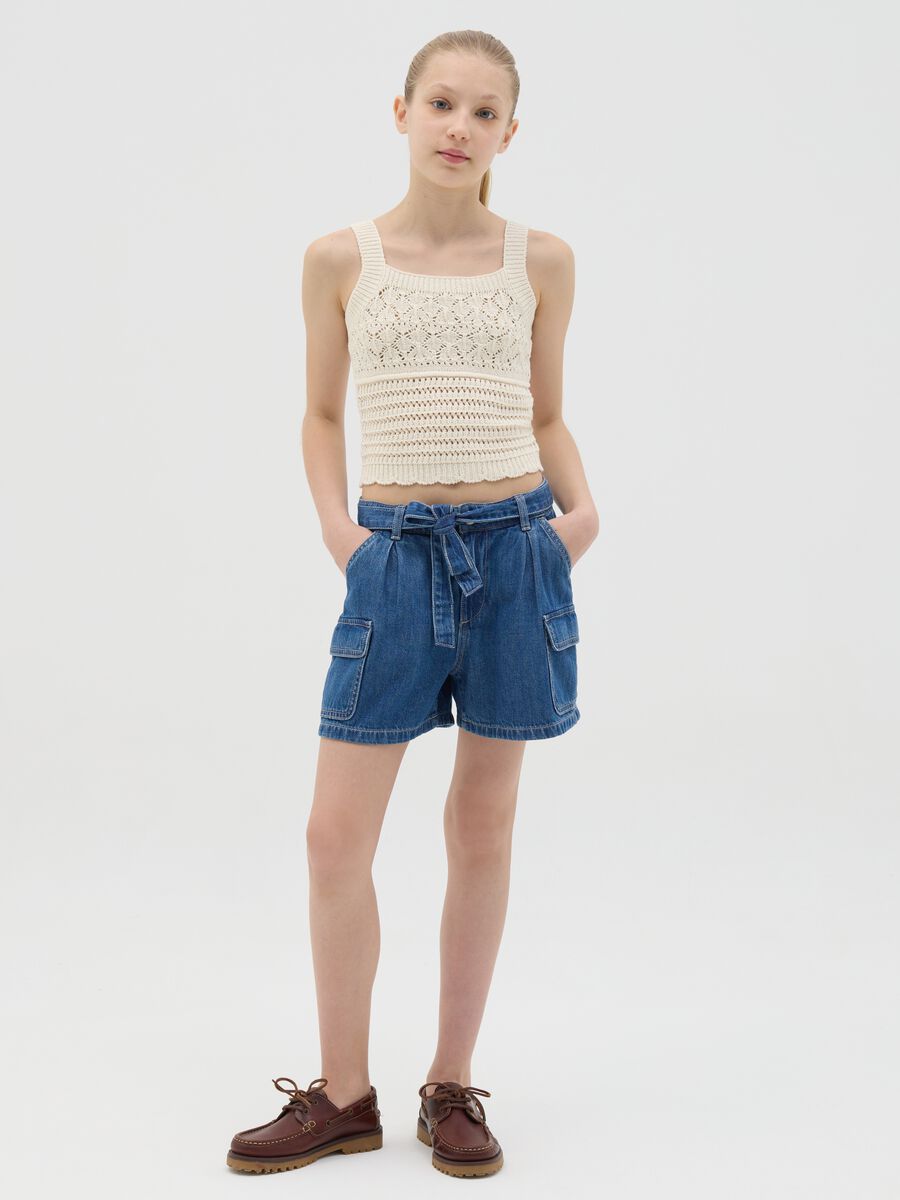 Blue cargo shorts in denim with pockets_1