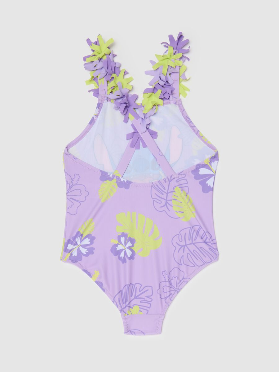 Girls’ one-piece swimsuit in multicoloured stretch fabric with floral details_1