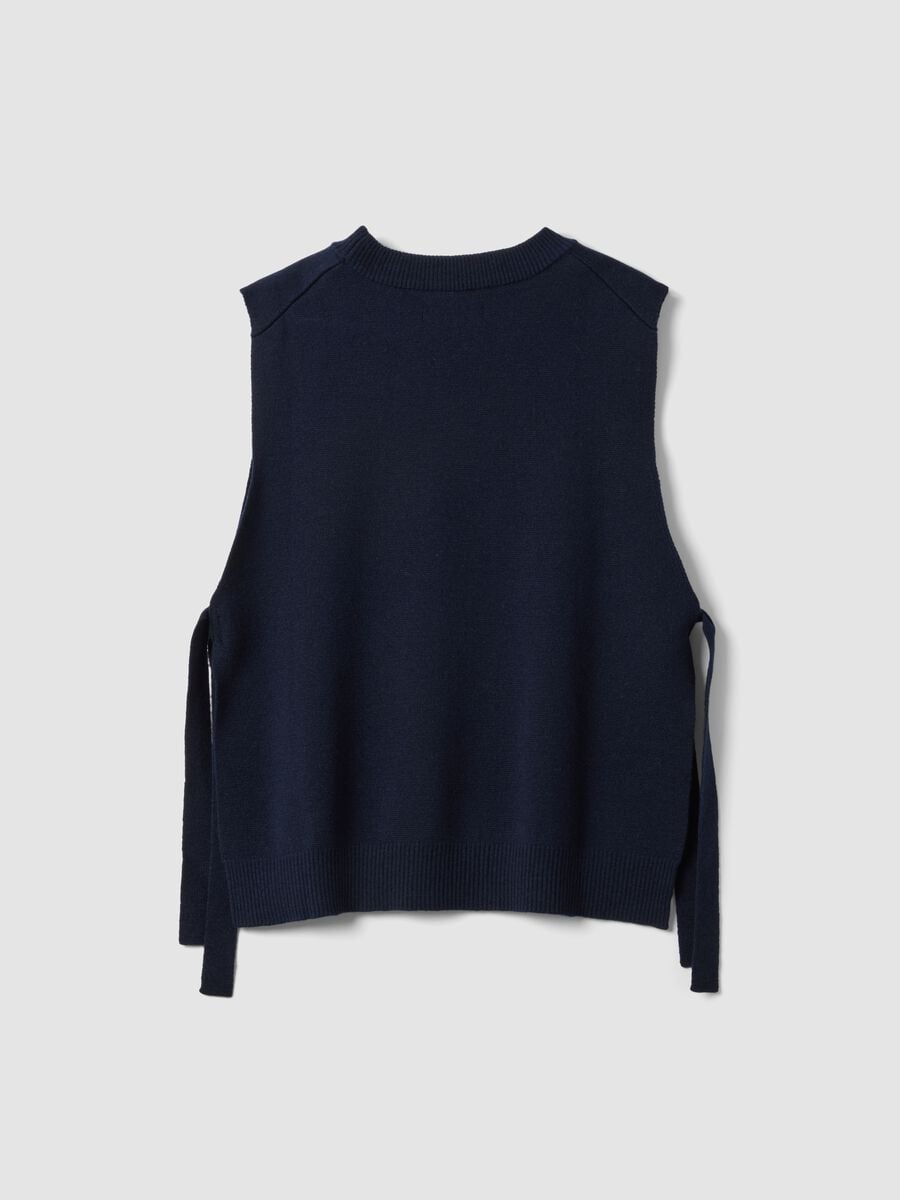 Blue wool-blend crew-neck gilet with tie-fastening side tabs, regular fit_6