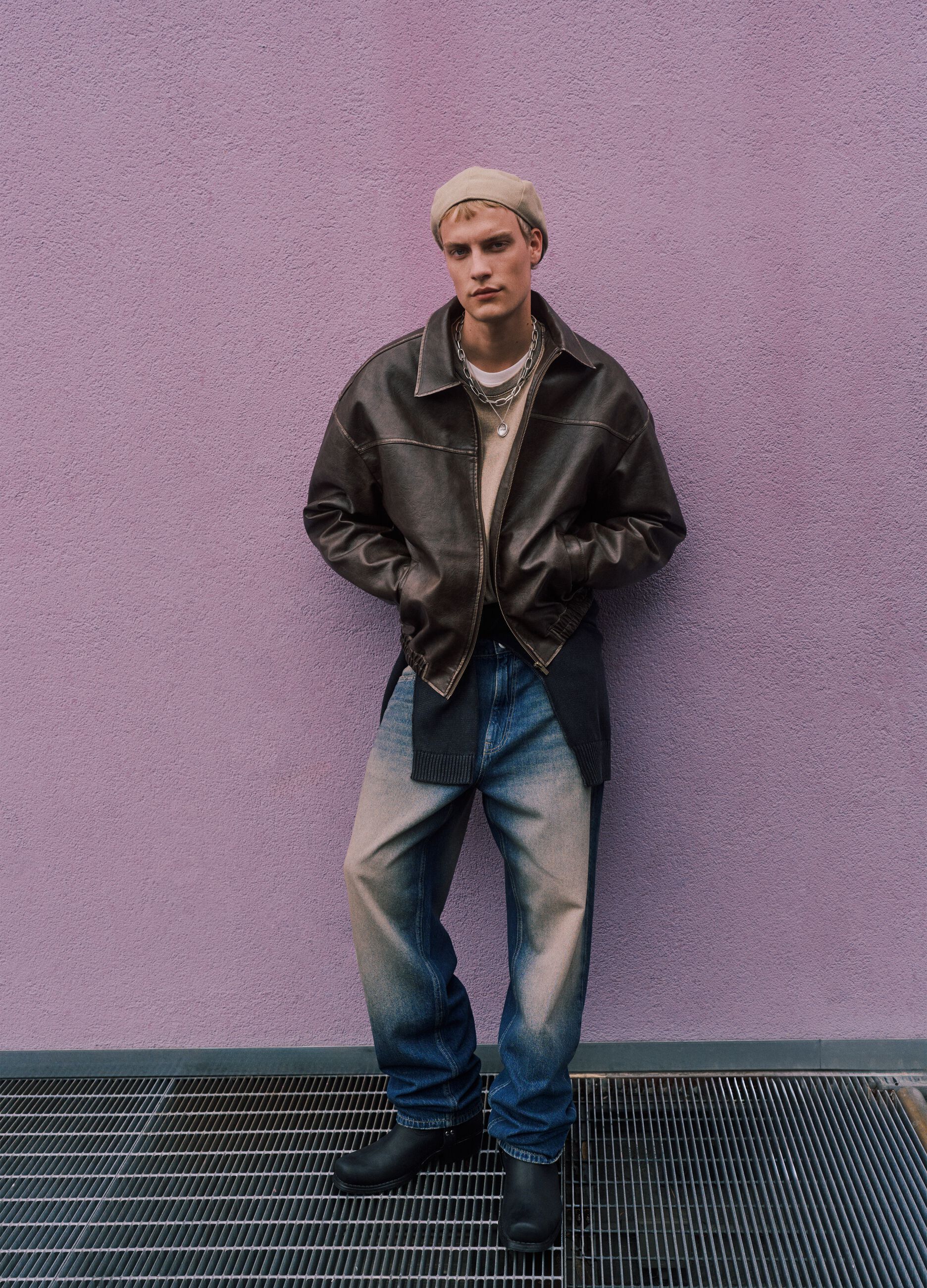 Brown Faux Leather Bomber Jacket