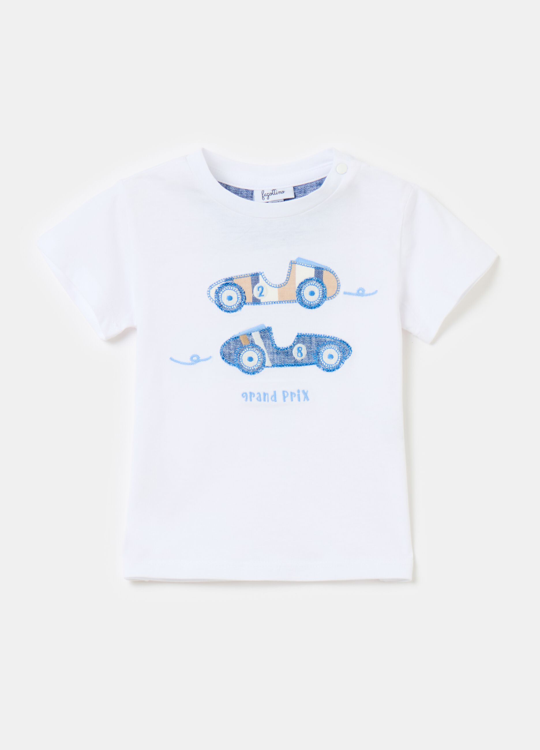 T-shirt in cotone con patch auto da corsa