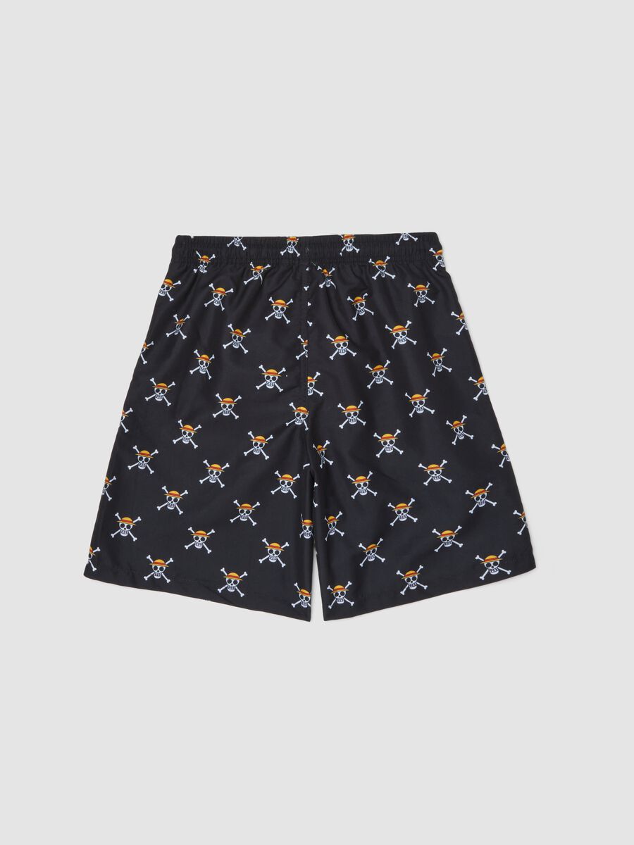 Children's black swim shorts regular fit with One Piece print_1