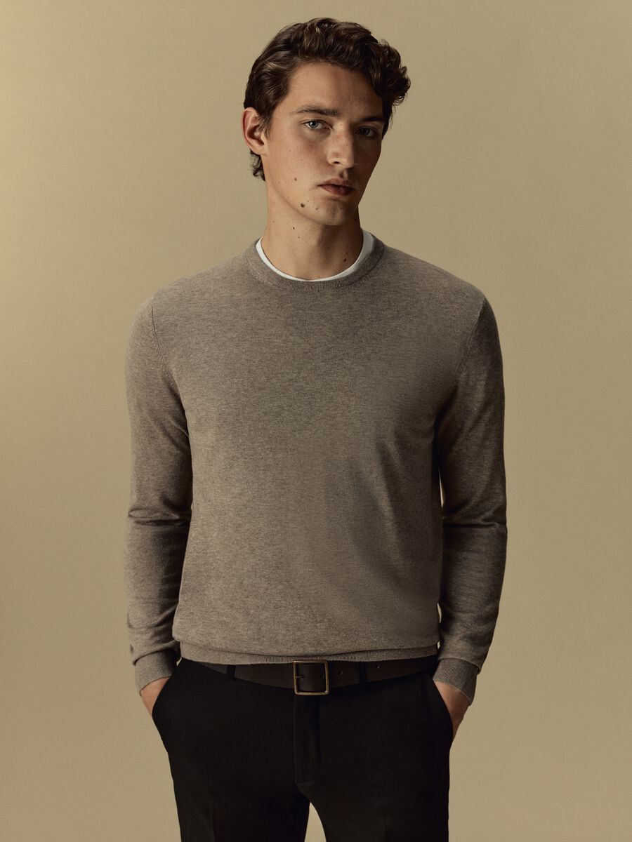 Pullover girocollo in cotone e seta_0