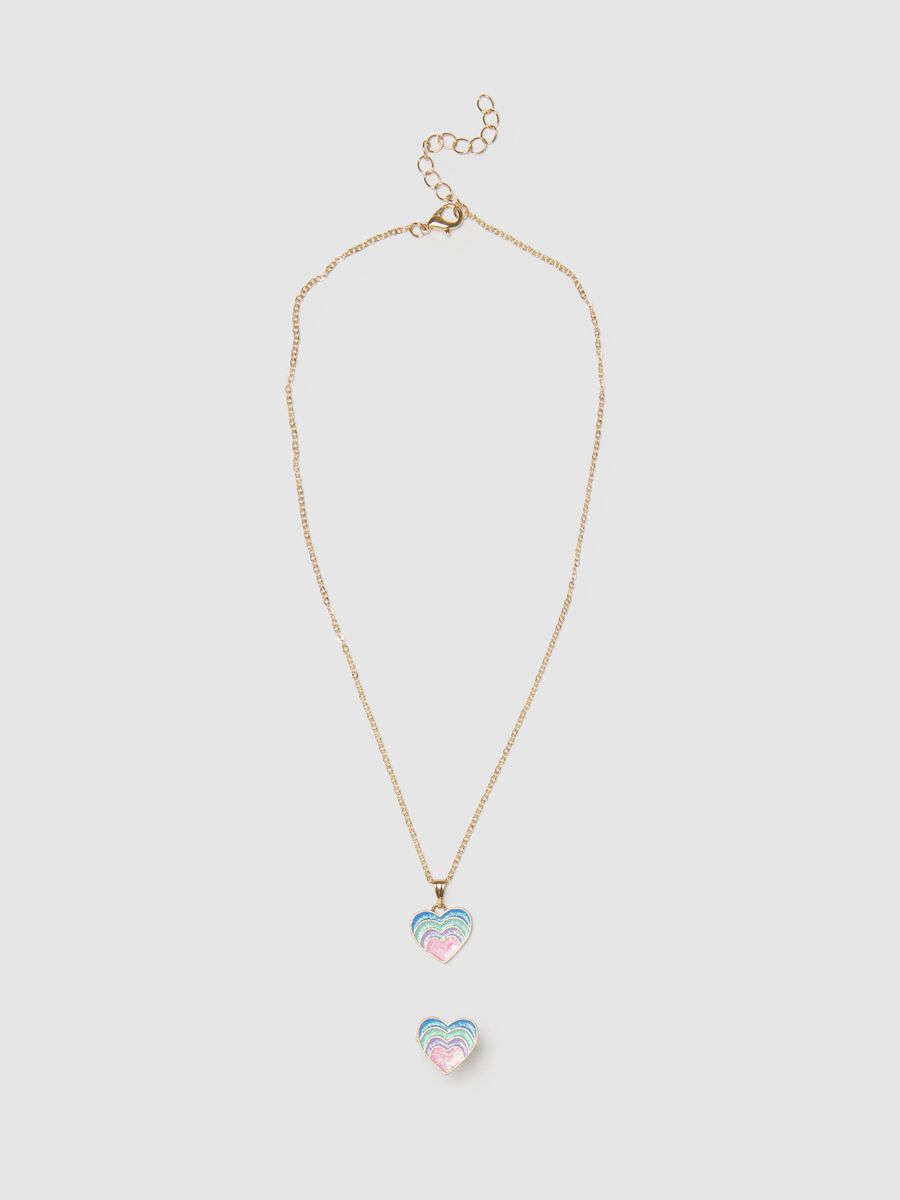 Multicolour girl's necklace and ring in steel_0