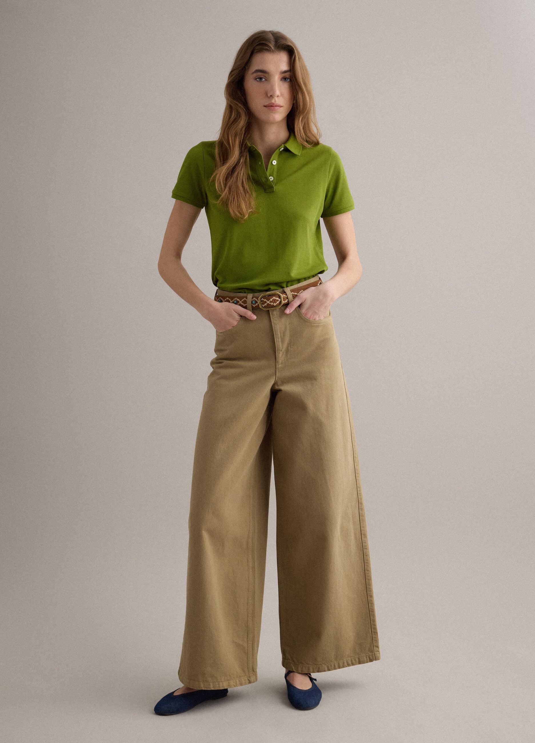 Green regular-fit polo shirt in organic cotton