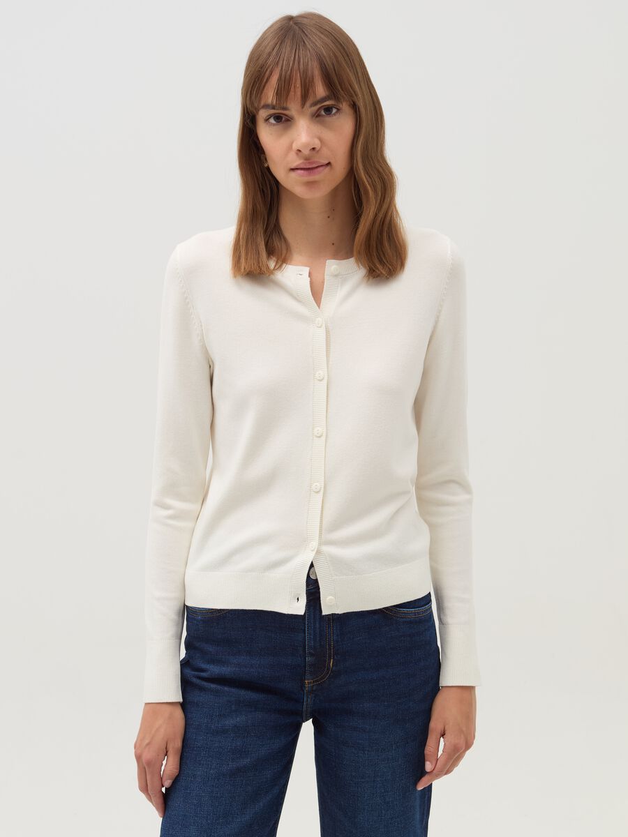 Solid colour cardigan with round neck_0