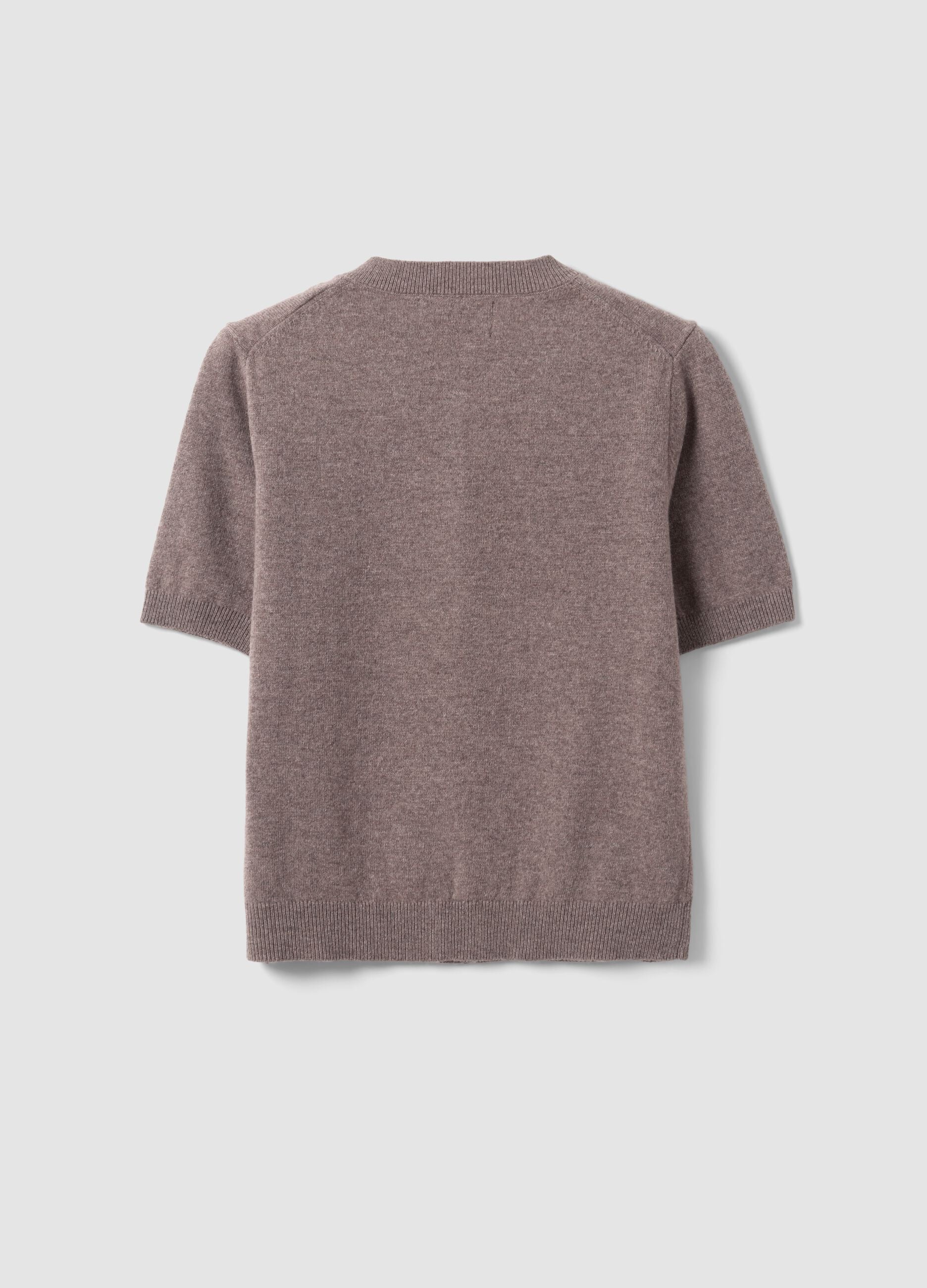 Grey pure wool crew-neck cardigan, regular fit