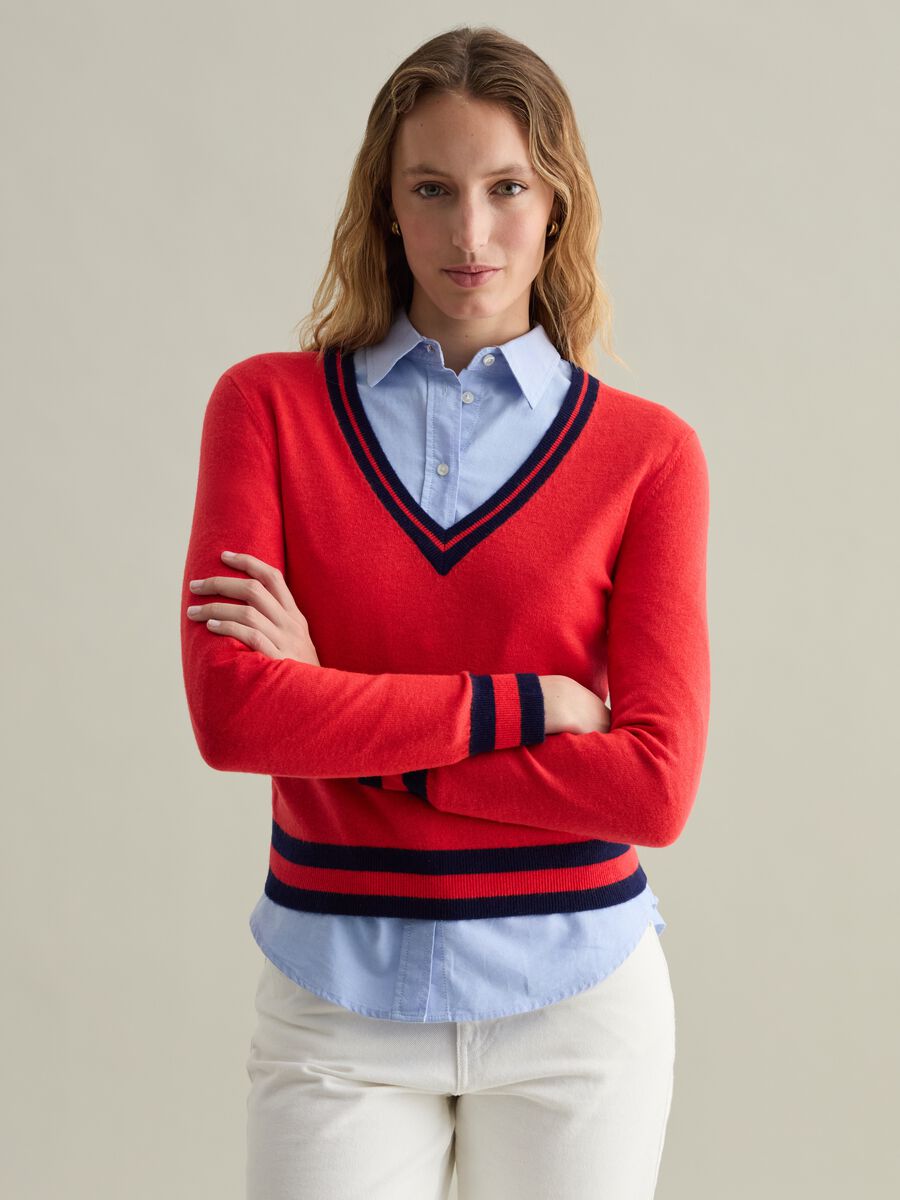 Wool pullover with striped trims_0
