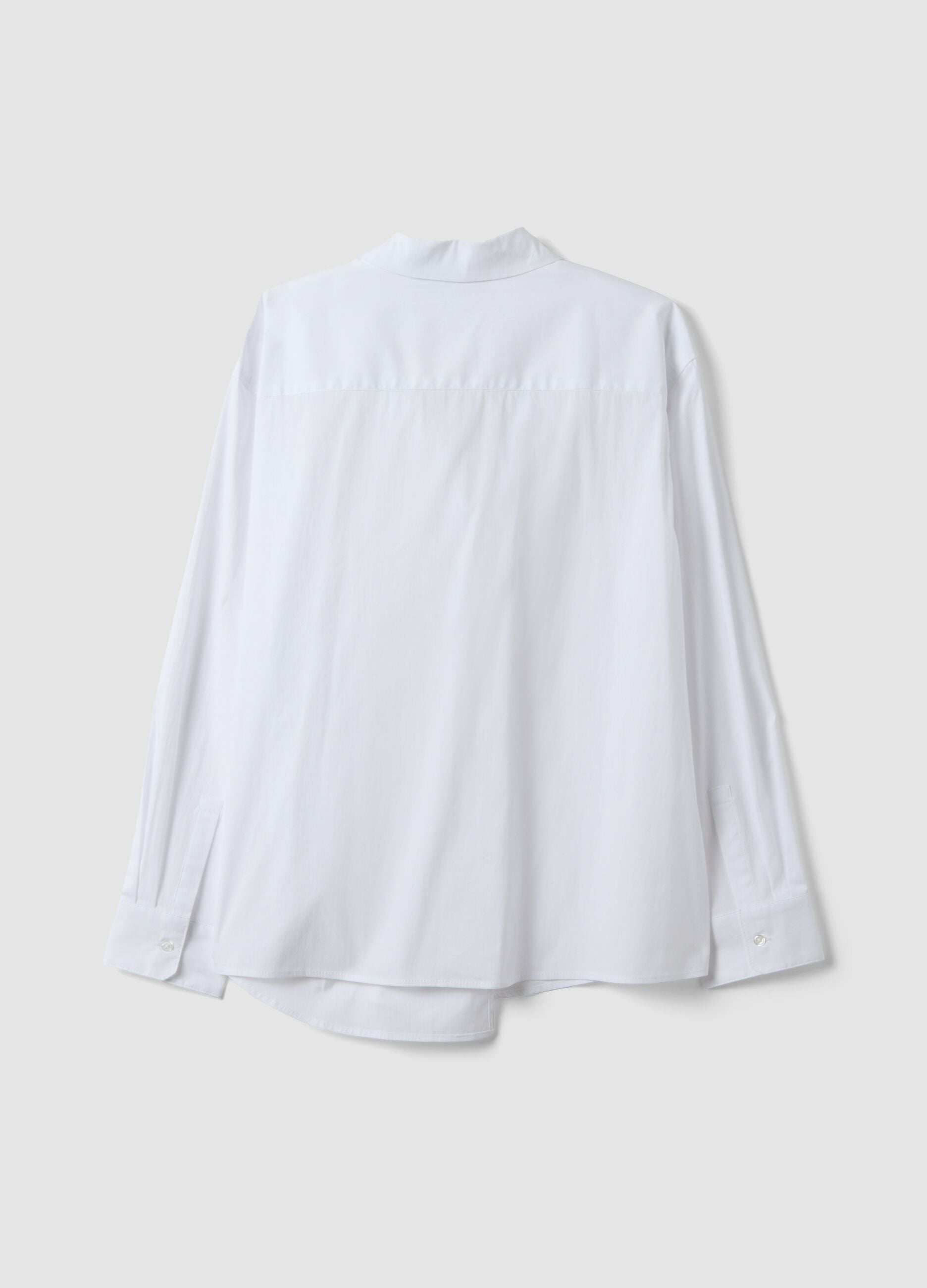 White stretch cotton poplin shirt with waist hook detail