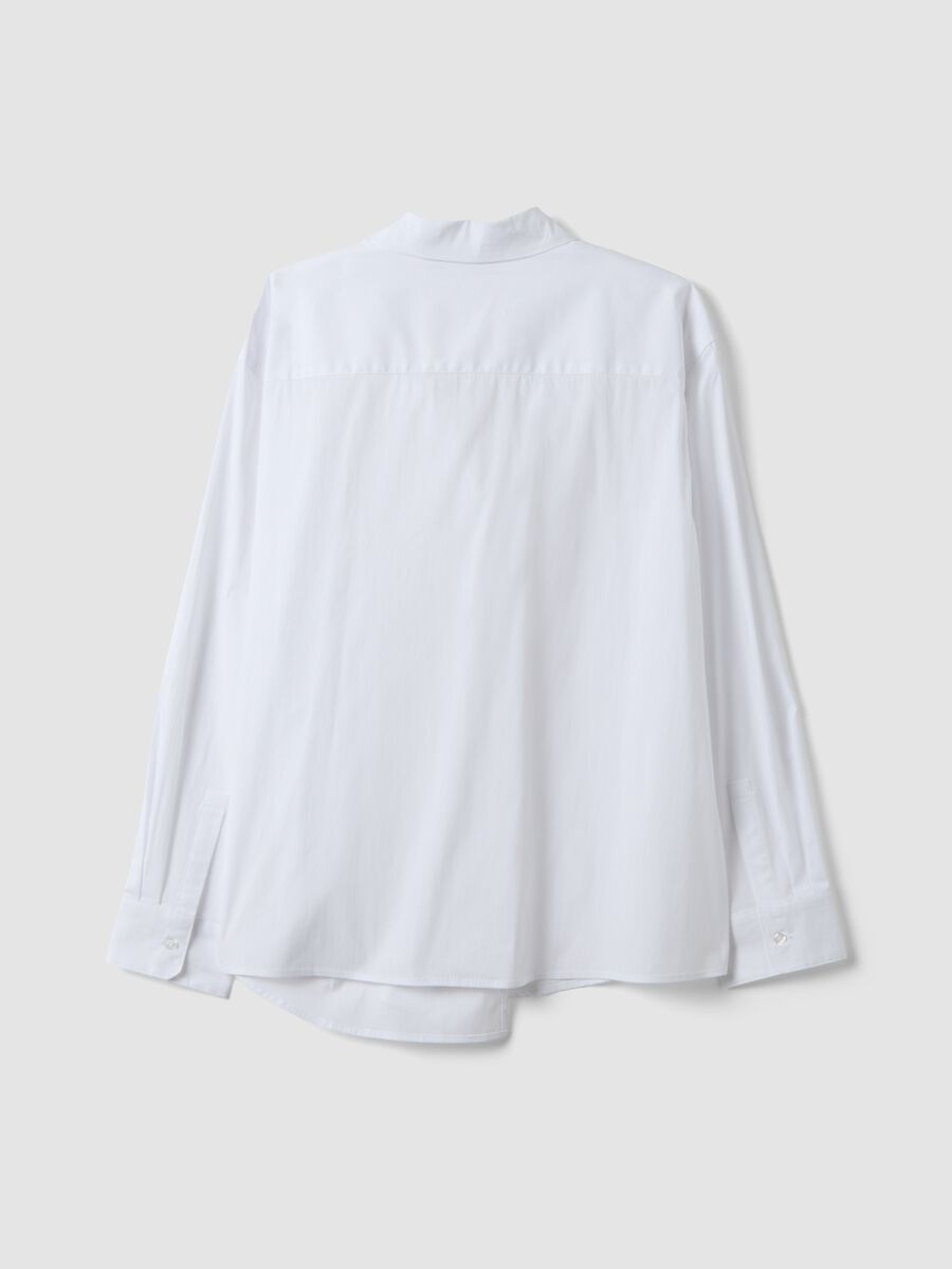 Camicia bianca in popeline di cotone elasticizzato con gancetto in vita_6