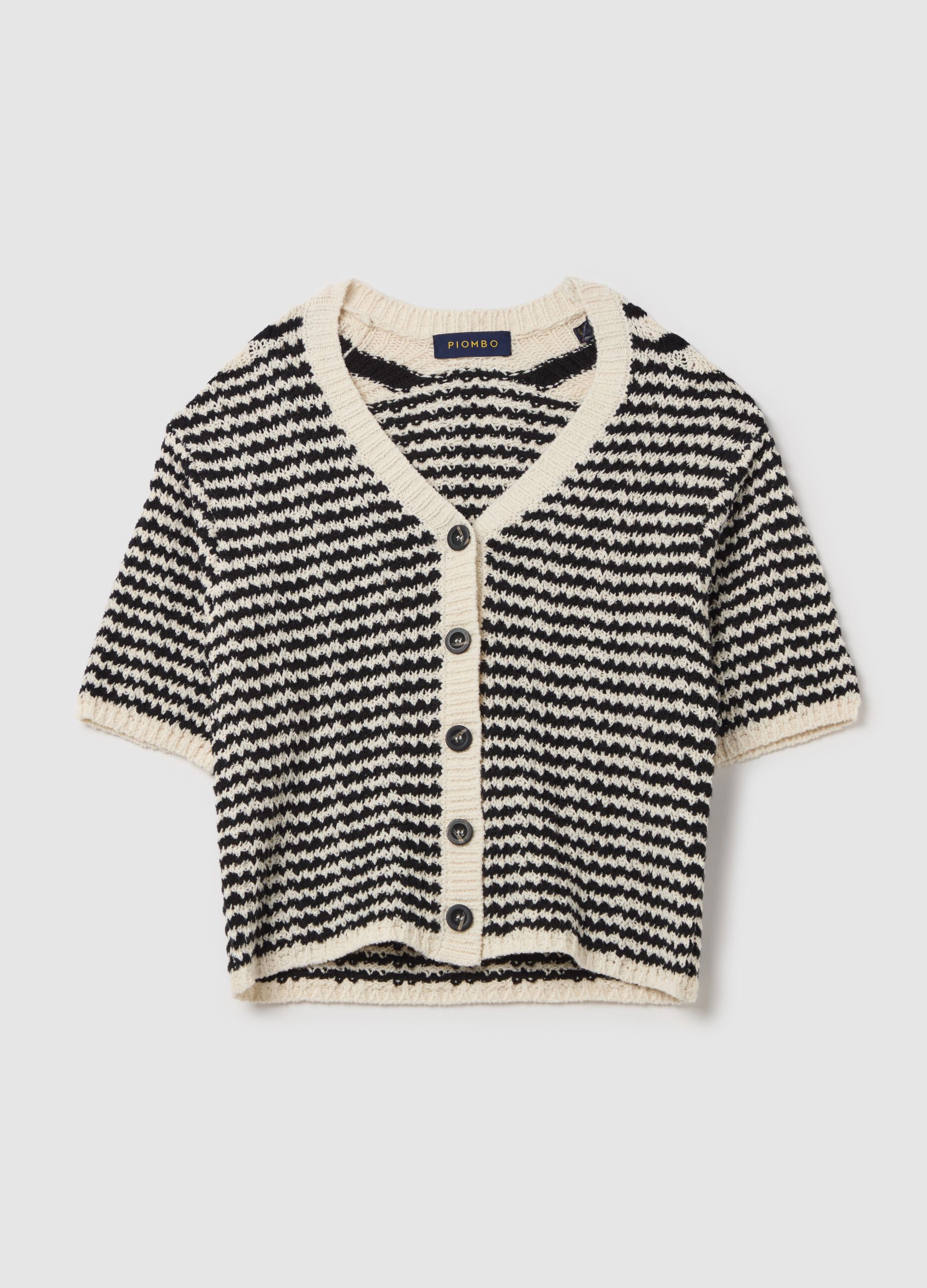Short-sleeved cardigan with striped design