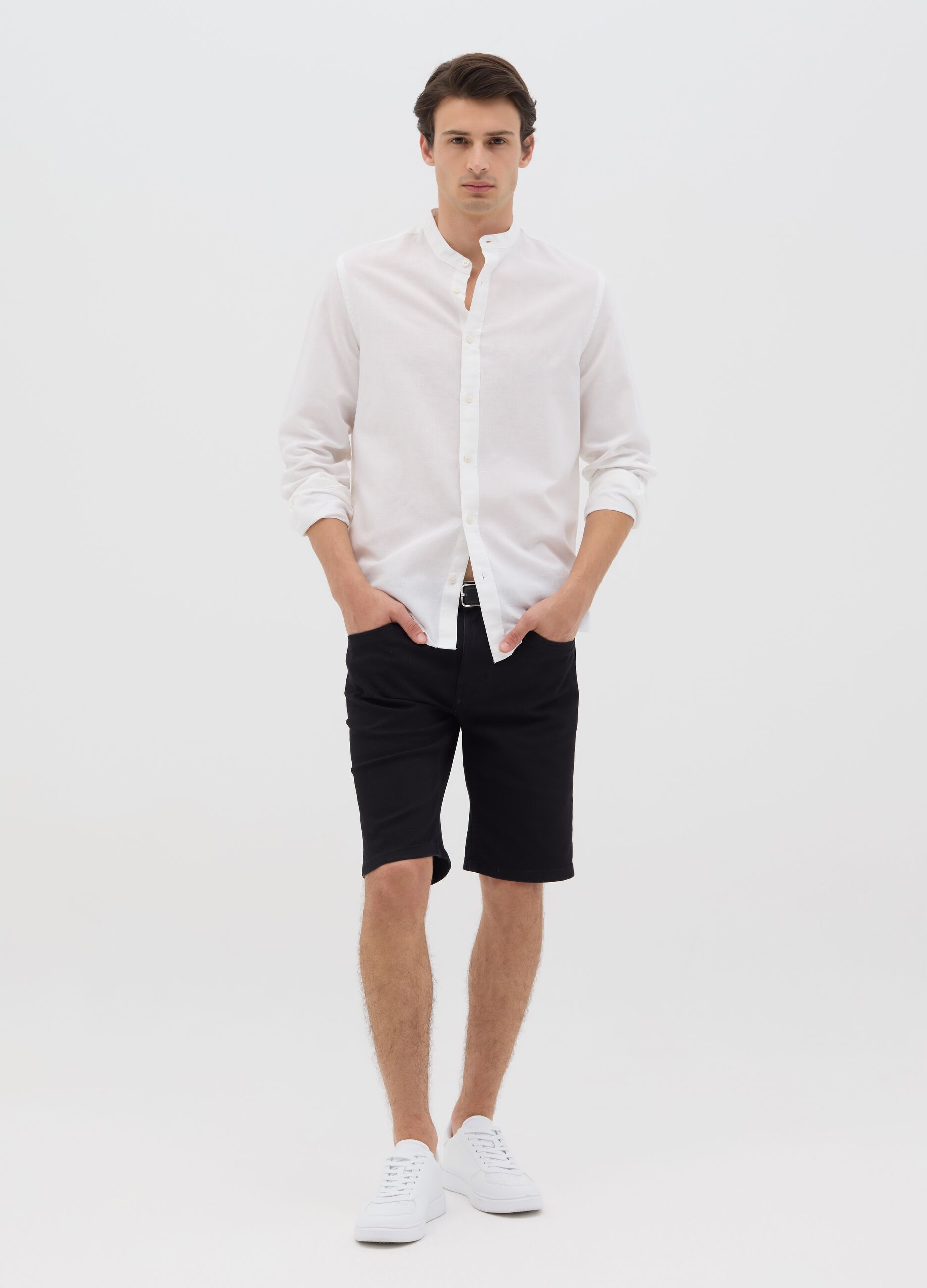 Black stretch denim shorts by Ovs