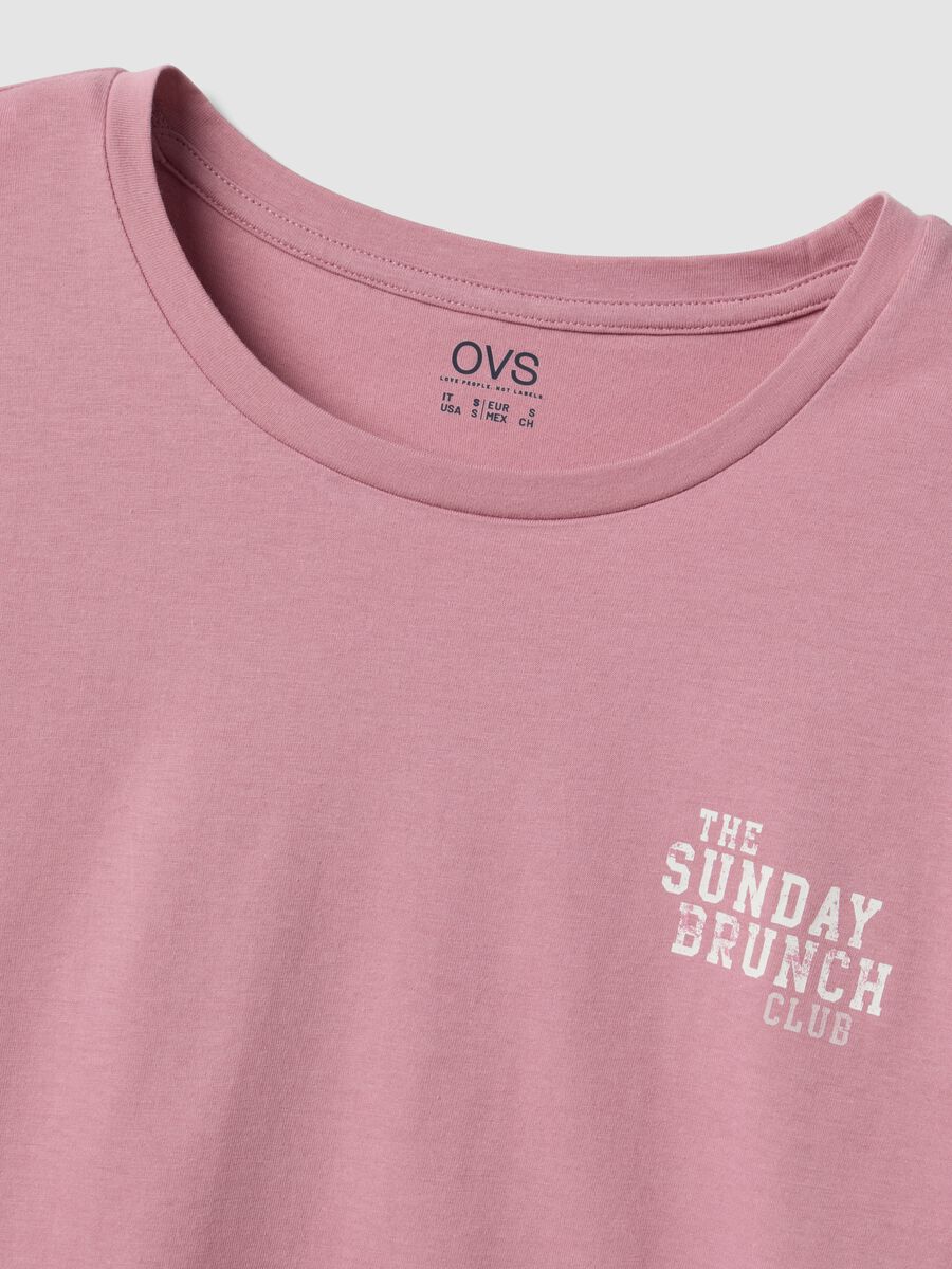 T-shirt pigiama rosa in cotone organico con scritte frontali_6