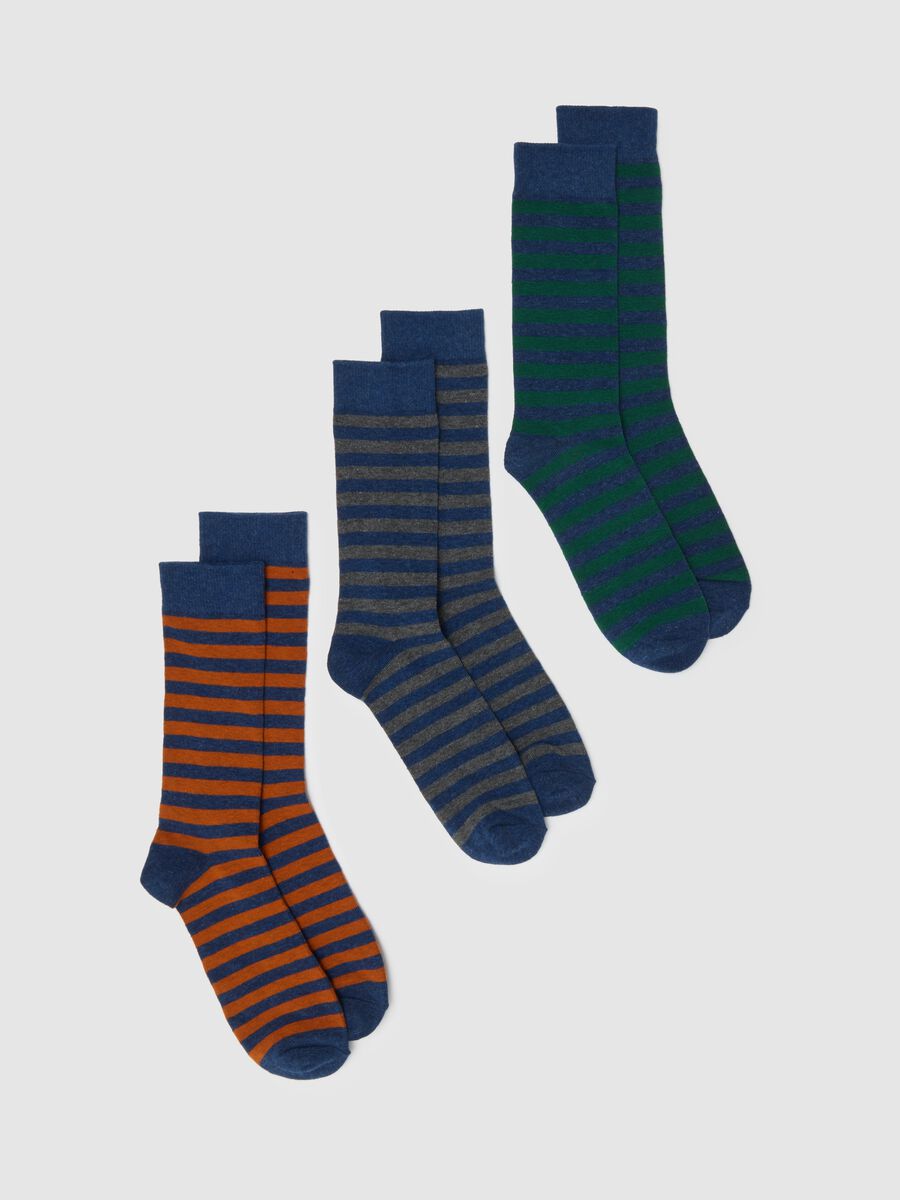 Tripack calze in misto cotone a righe blu e arancioni_0