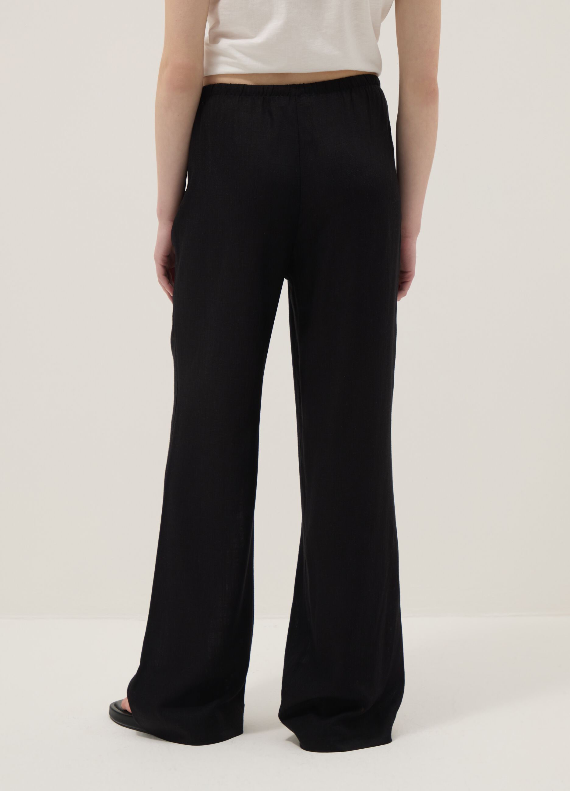 Black viscose and linen blend joggers &ndash; relaxed fit