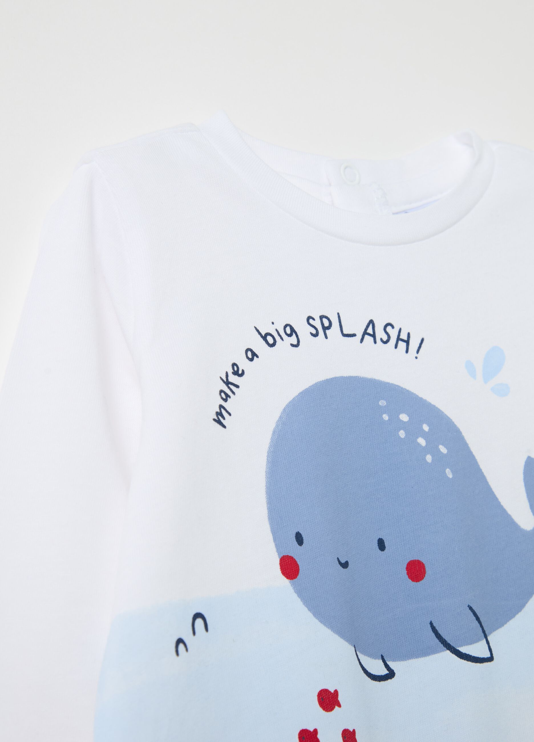 Long-sleeved cotton T-shirt with whale print
