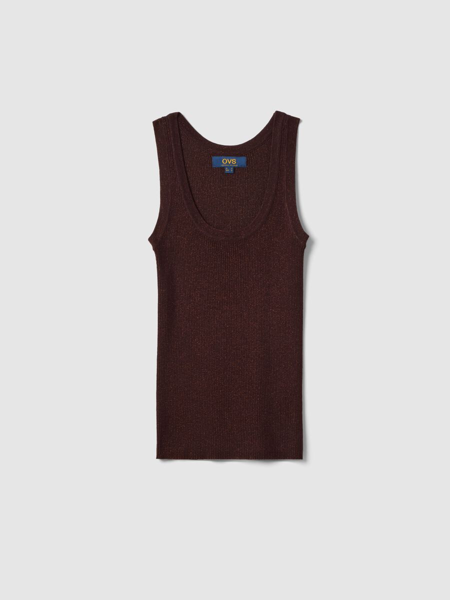 Brown viscose blend fitted tank top_4
